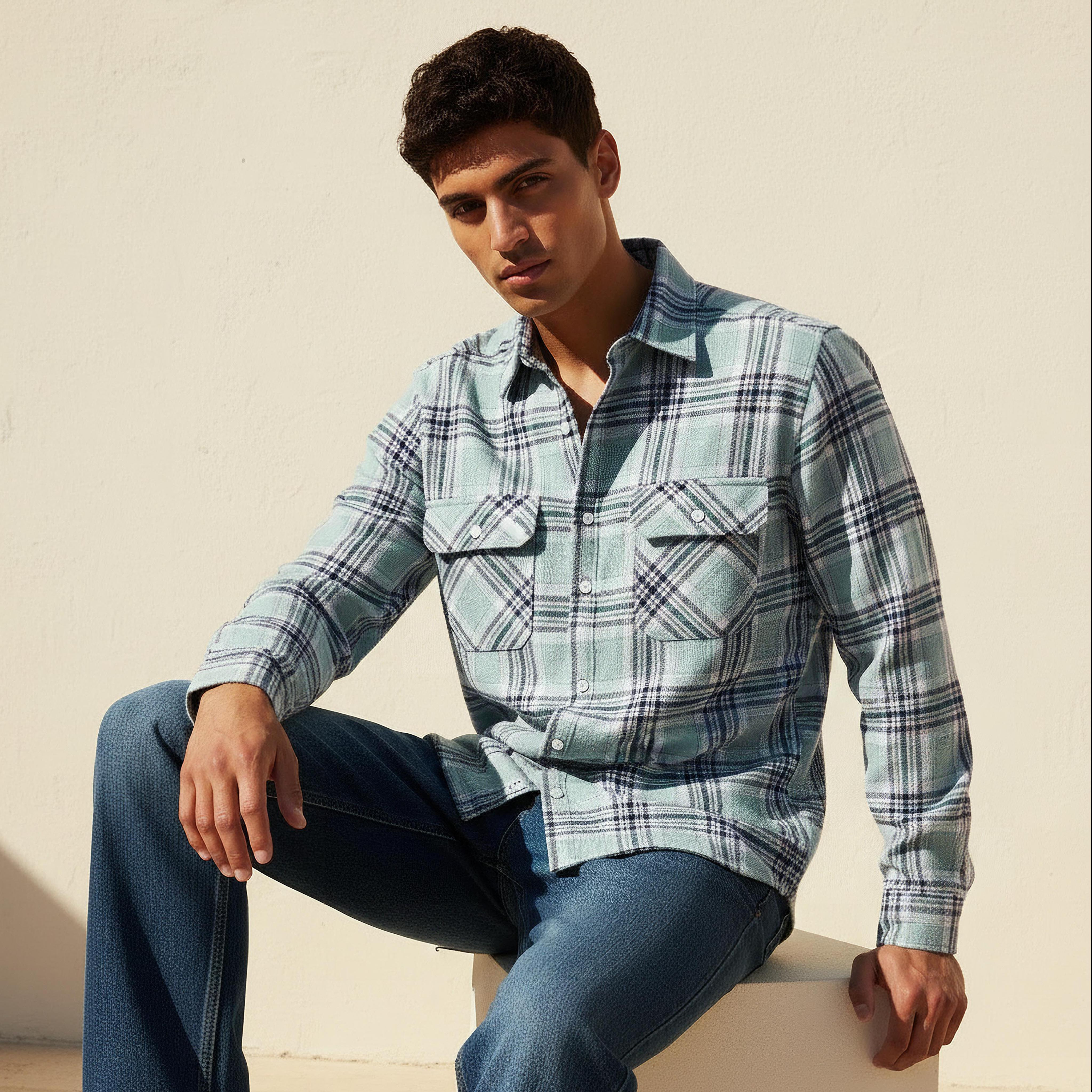 Lee Cooper Men Regular Fit Collared Checked Long Sleeve Shirt-men-clothing-shirts-image-1