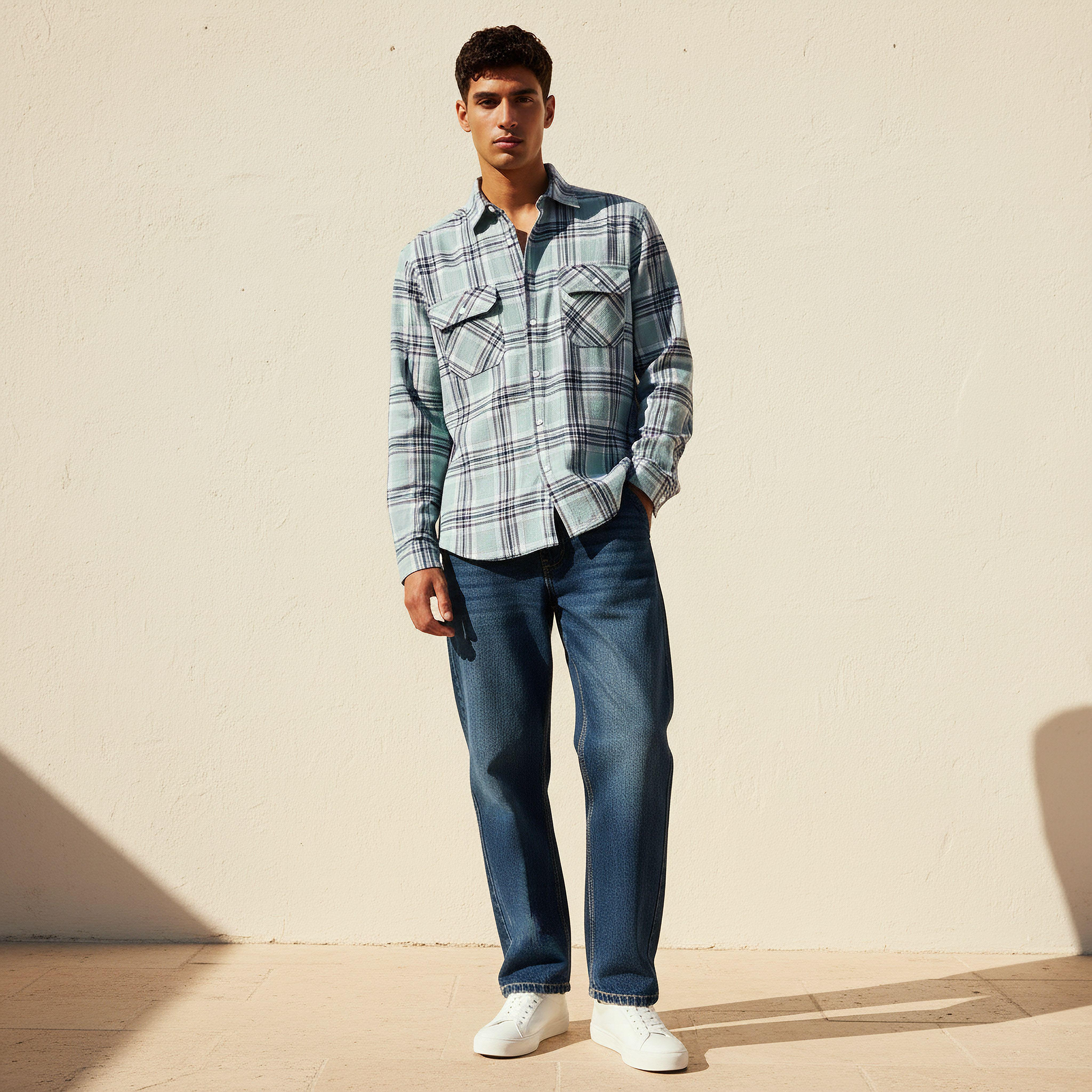 Lee Cooper Men Regular Fit Collared Checked Long Sleeve Shirt-men-clothing-shirts-image-3
