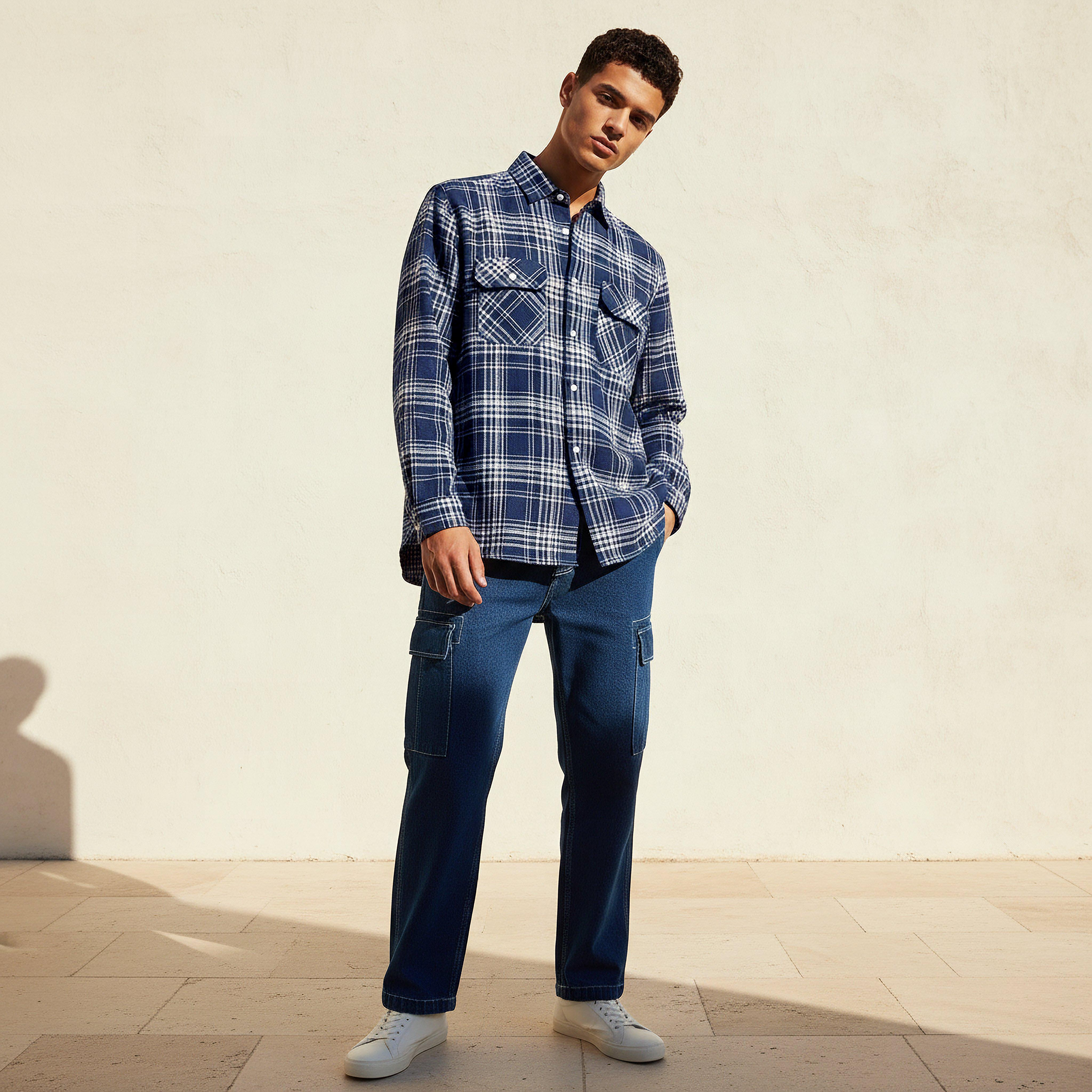 Lee Cooper Men Regular Fit Collared Checked Long Sleeve Shirt-men-clothing-shirts-image-3