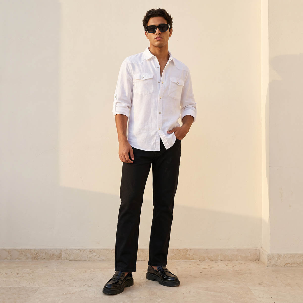 قميص كتان بقصّة عادية وياقة عادية وأكمام طويلة للرجال من لي كوبر-men-clothing-shirts-image-3