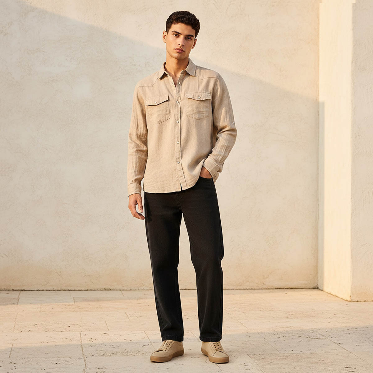 Lee Cooper Men Regular Fit Collared Long Sleeves Linen Shirt-men-clothing-shirts-image-3