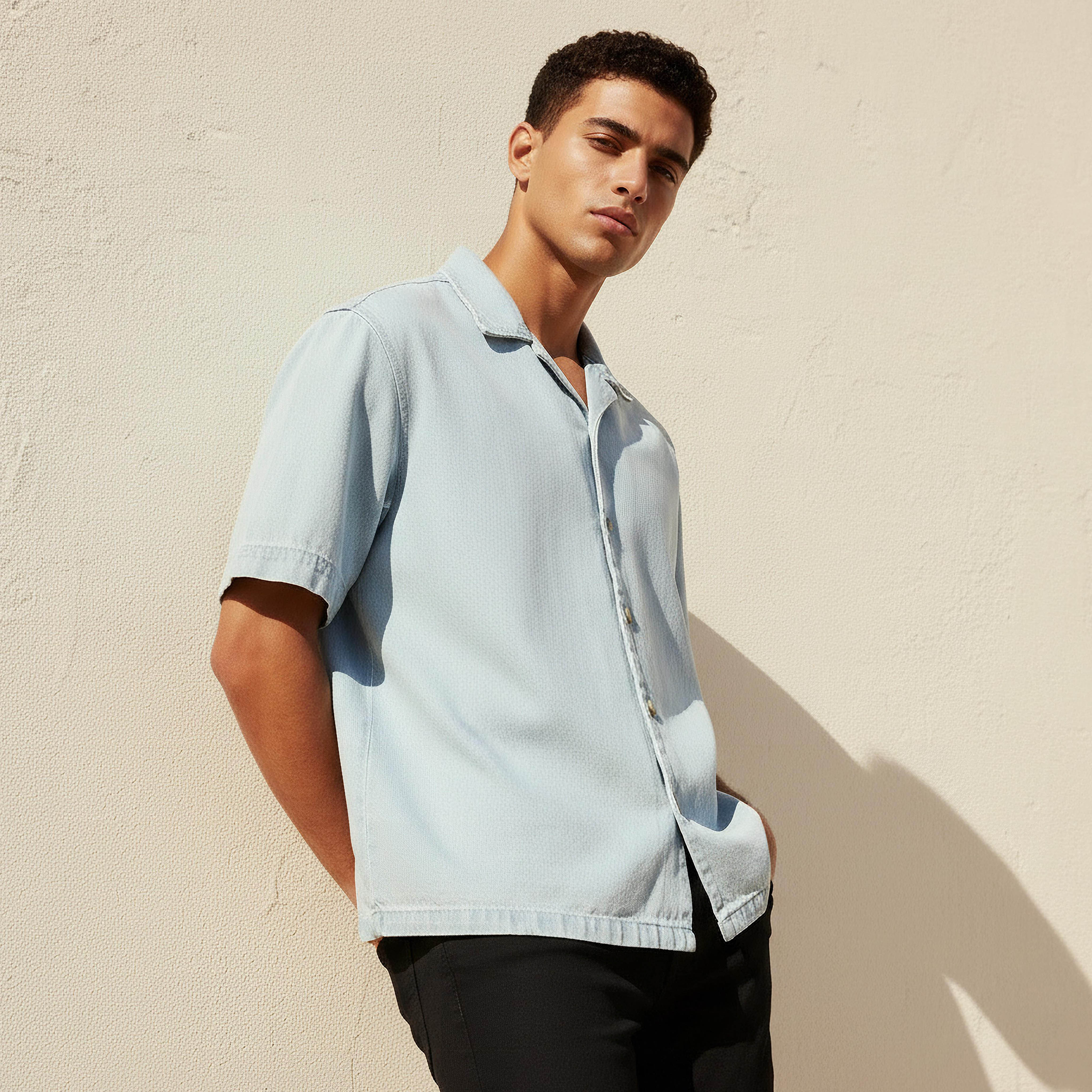 قميص بأكمام قصيرة وياقة كامب وقصة عادية للرجال من لي كوبر-men-clothing-shirts-image-1
