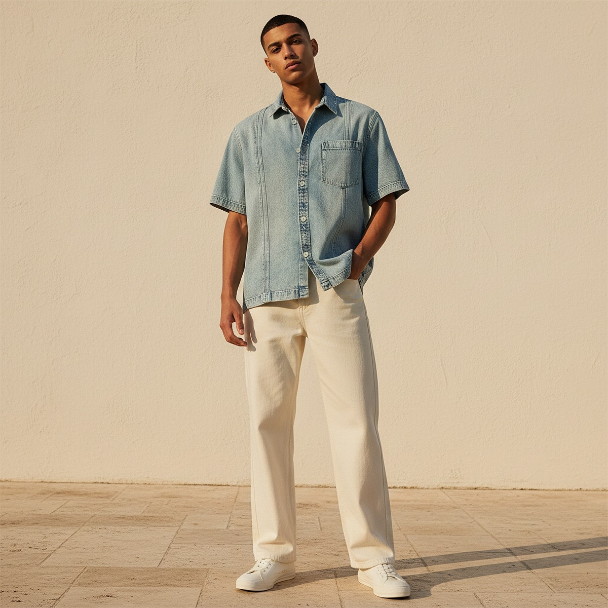 قميص دينم بقصة عادية وياقة من لي كوبر-men-clothing-shirts-image-4
