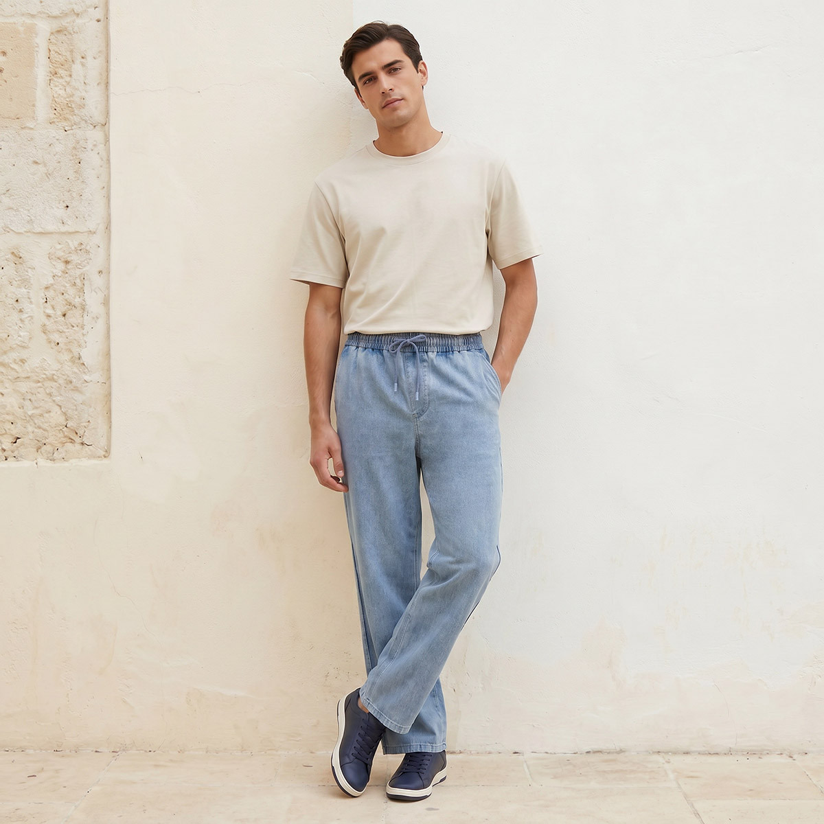 بنطلون جينز برباط خصر وقصة باجي من لي كوبر-men-clothing-jeans-image-3