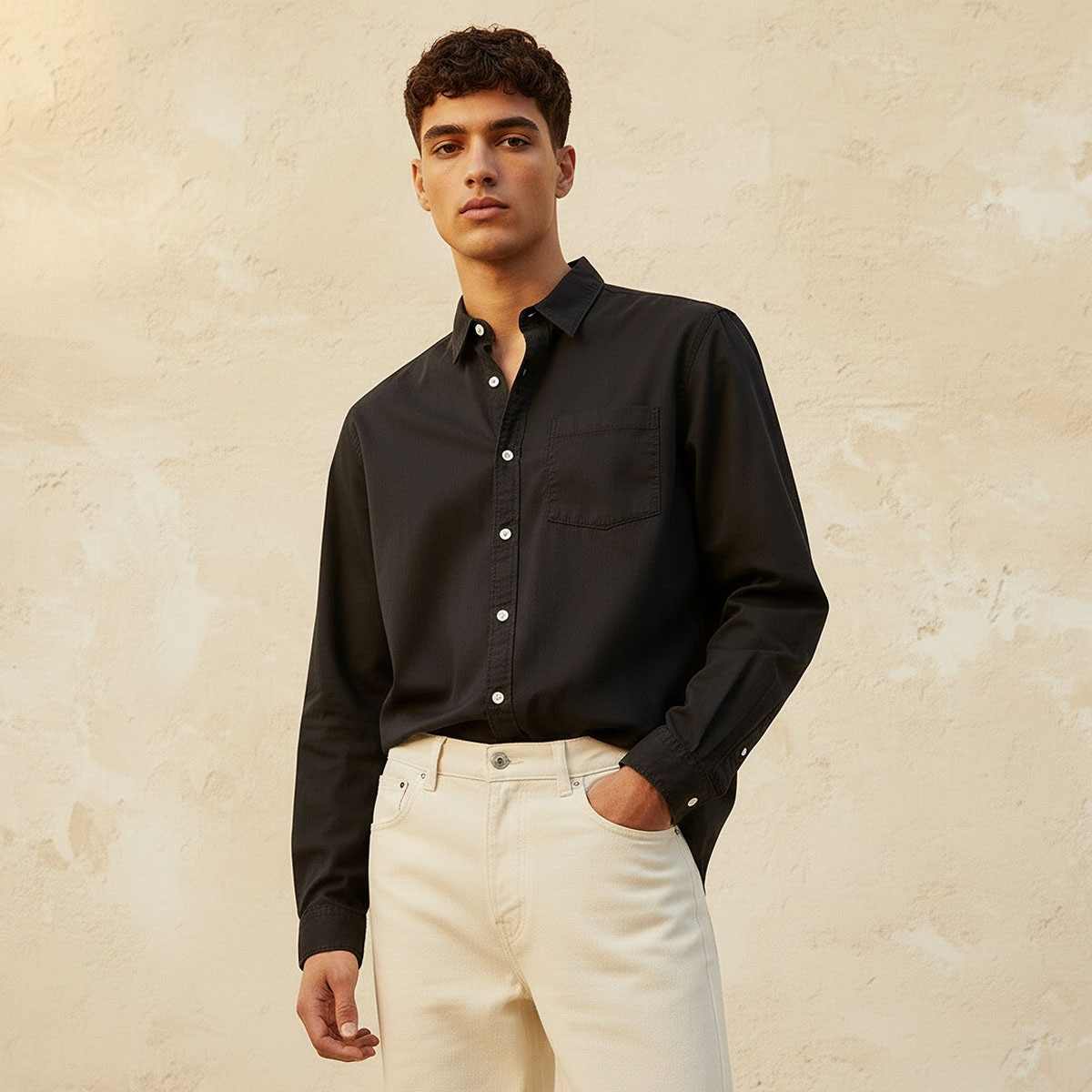 قميص بقصة عادية وياقة وأكمام طويلة من لي كوبر-men-clothing-shirts-image-1