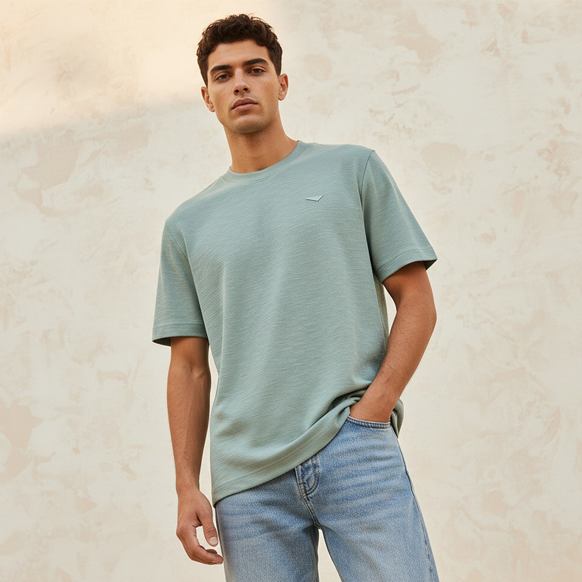 تيشيرت بياقة ضيقة وأكمام قصيرة من  لي كوبر-men-clothing-tshirtsandpolos-tshirts-image-1