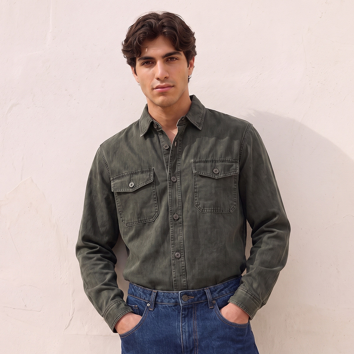 جاكيت قطن بياقة من لي كوبر-men-clothing-jacketsandblazers-jackets-image-2