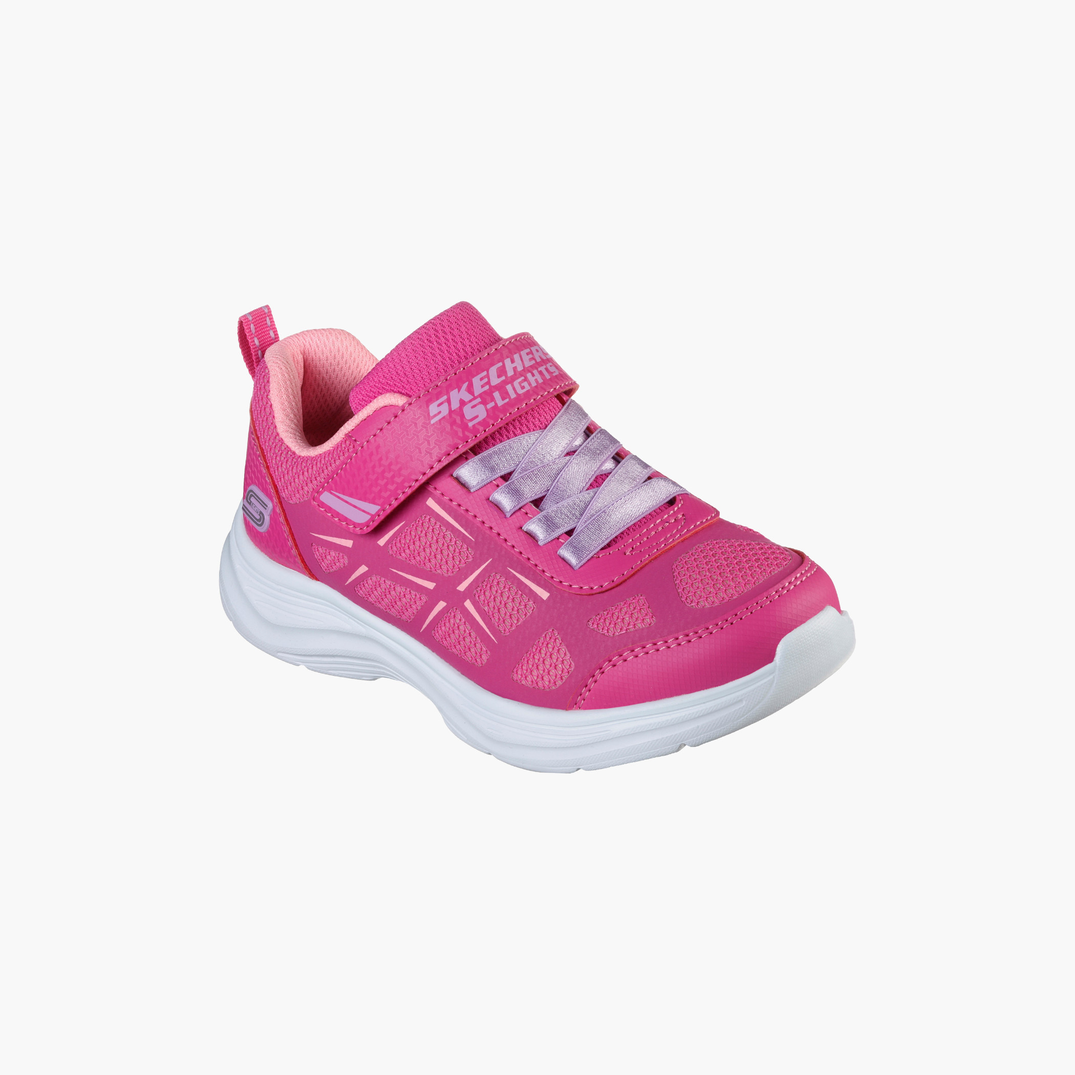 حذاء بمقدمة مستديرة من سكيتشرز بلون وردي فاقع للأطفال مع شعار دائري من فيلكرو-girls-shoes-sneakers-image-1