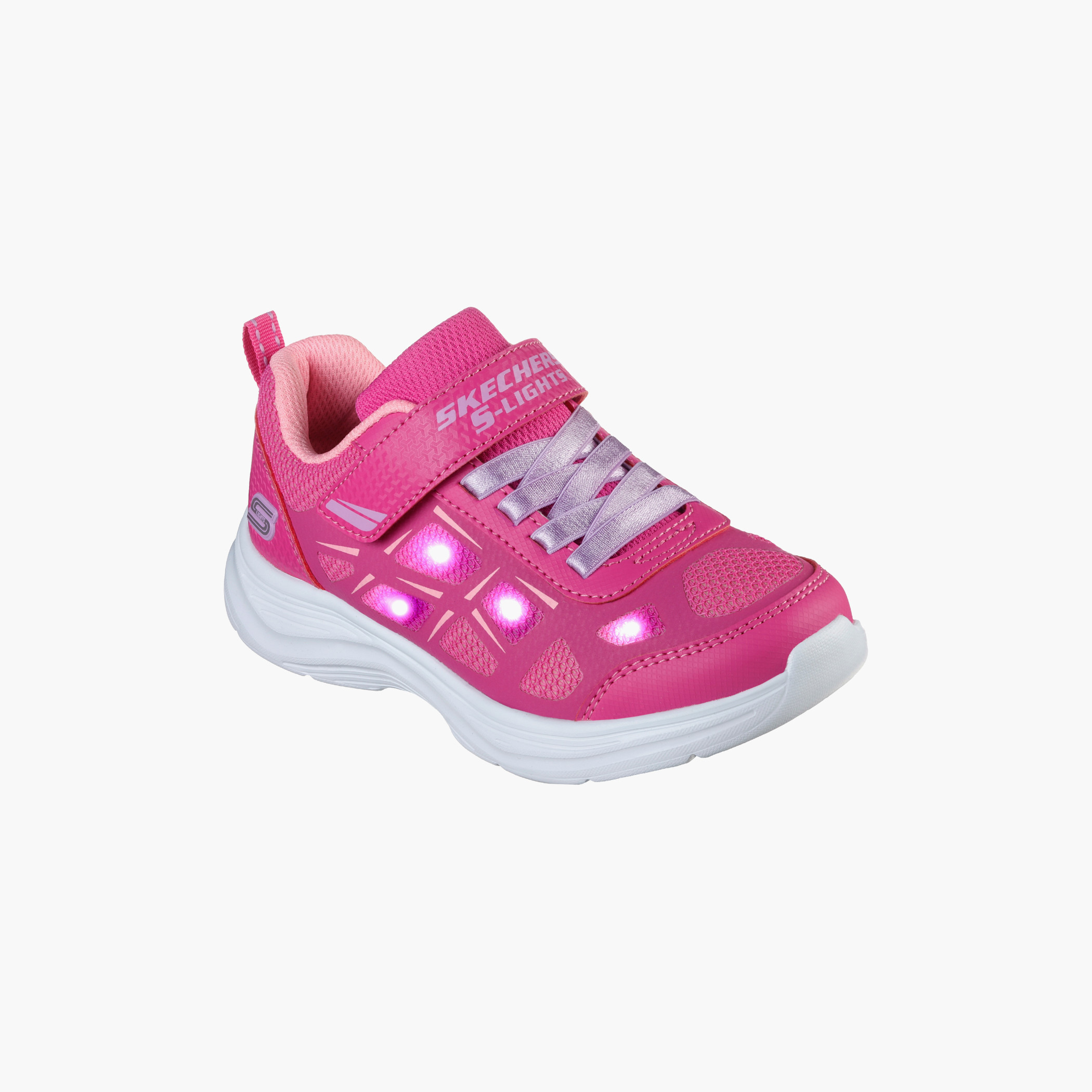 حذاء بمقدمة مستديرة من سكيتشرز بلون وردي فاقع للأطفال مع شعار دائري من فيلكرو-girls-shoes-sneakers-image-2