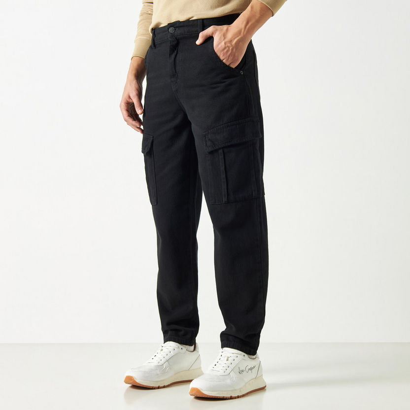 Buy Lee Cooper Solid High-Rise Jogger Jeans with Cargo Pockets | Splash UAE