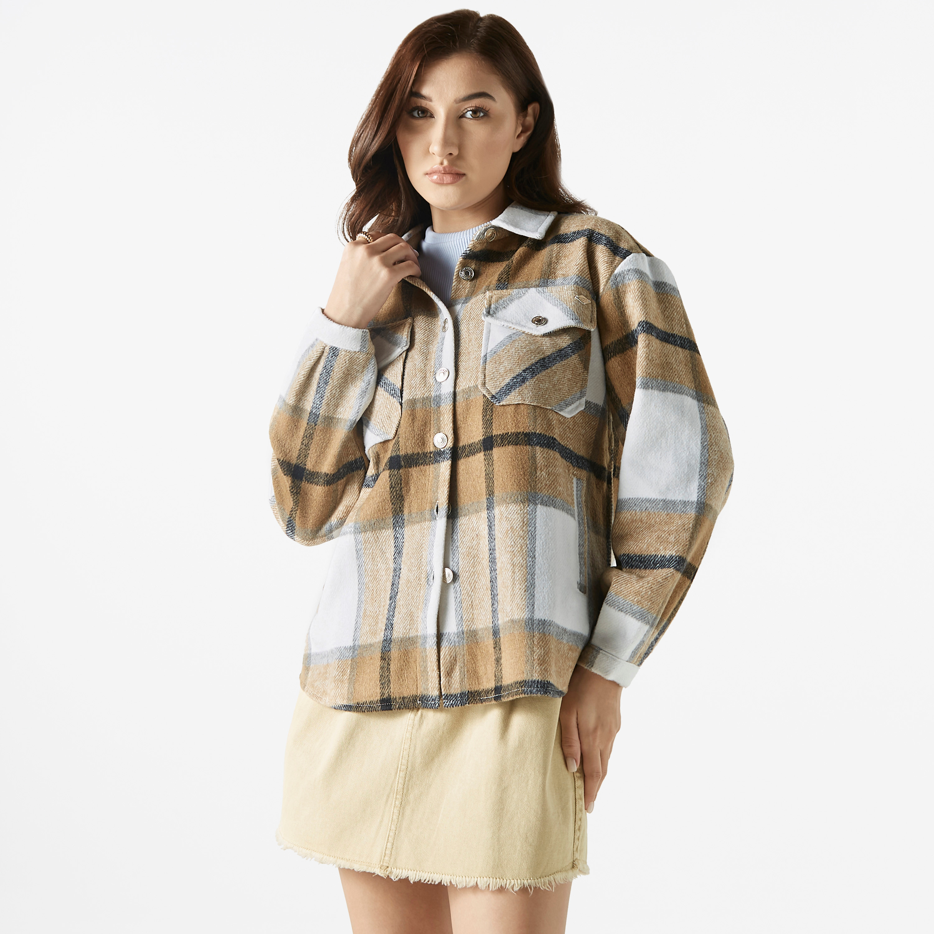 Buy Women s Lee Cooper Checked Collared Jacket with Pockets Online Centrepoint Qatar