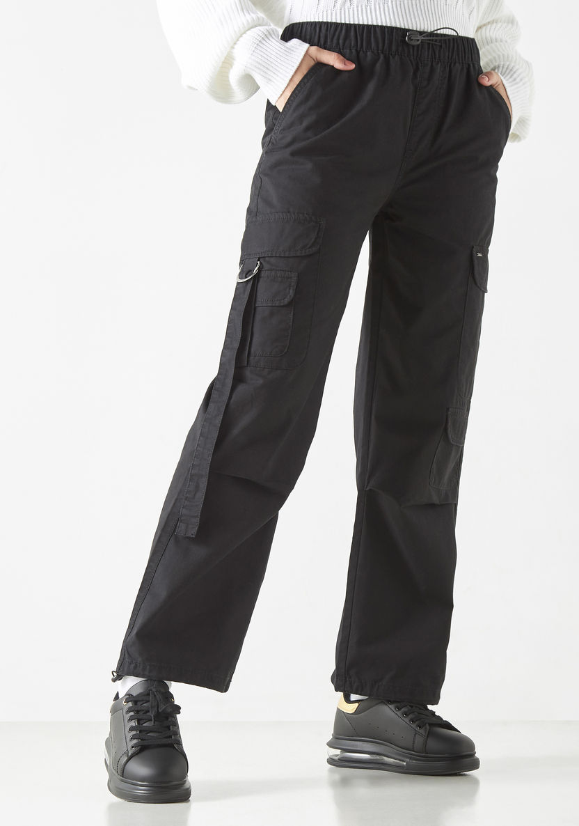 Buy Lee Cooper Solid Cargo Parachute Pants with Drawstring Closure ...