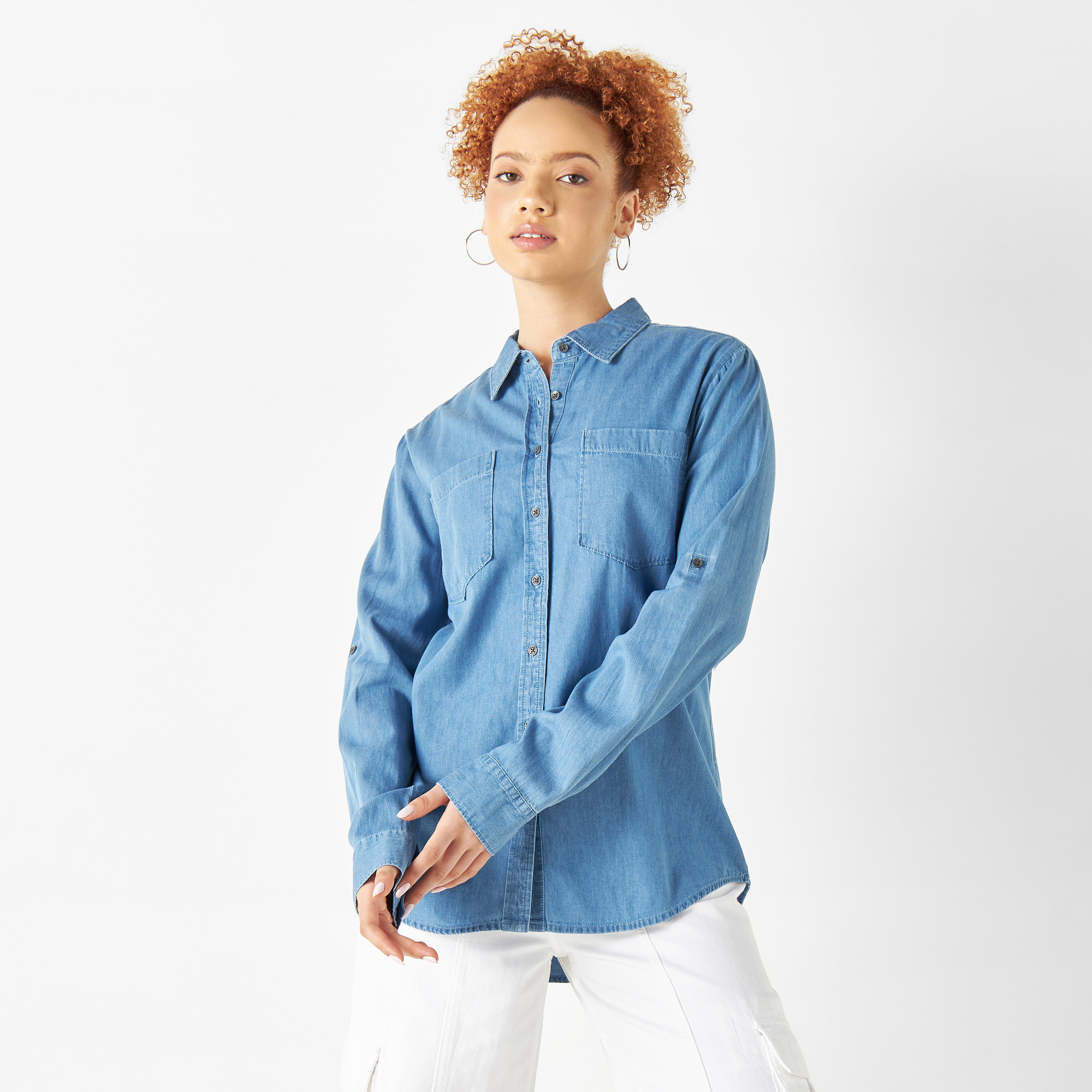 Blue jean button store up shirt womens