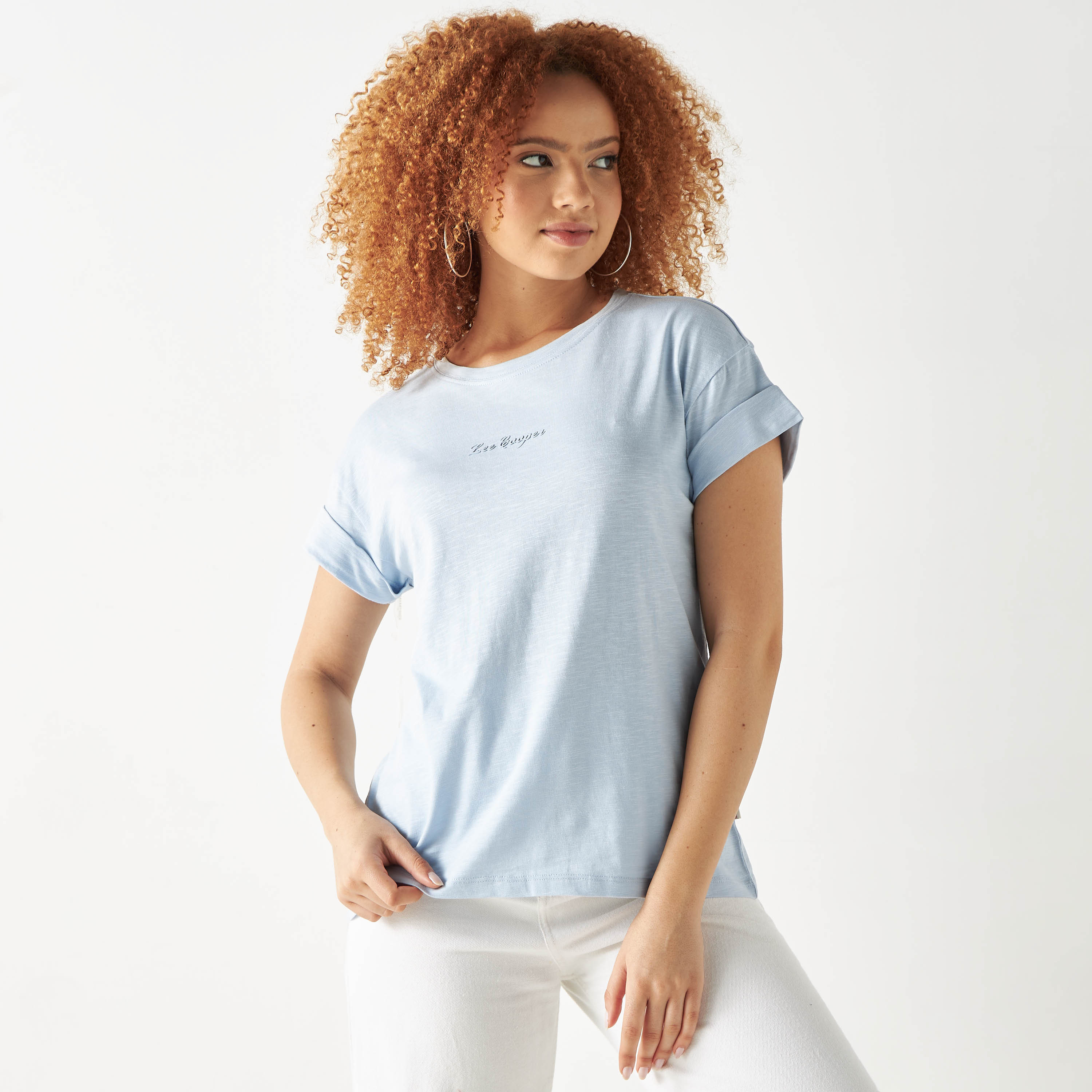 Shop Lee Cooper Logo Print T-shirt with Round Neck and Short