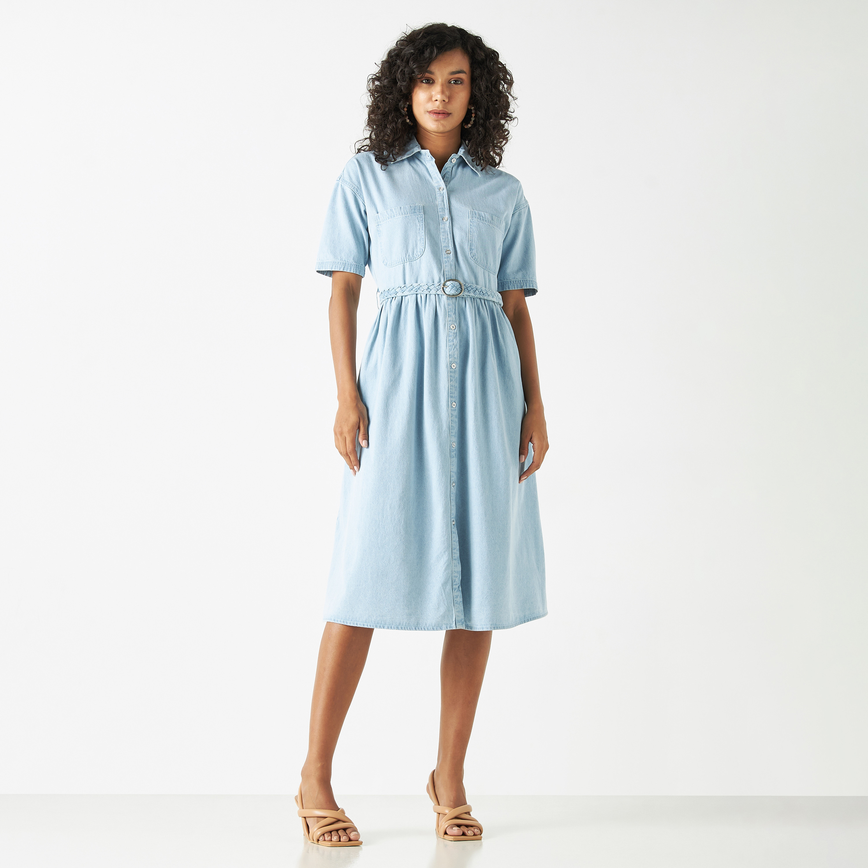 Buy Lee Cooper Denim Shirt Dress with Pockets and Belt Splash KSA