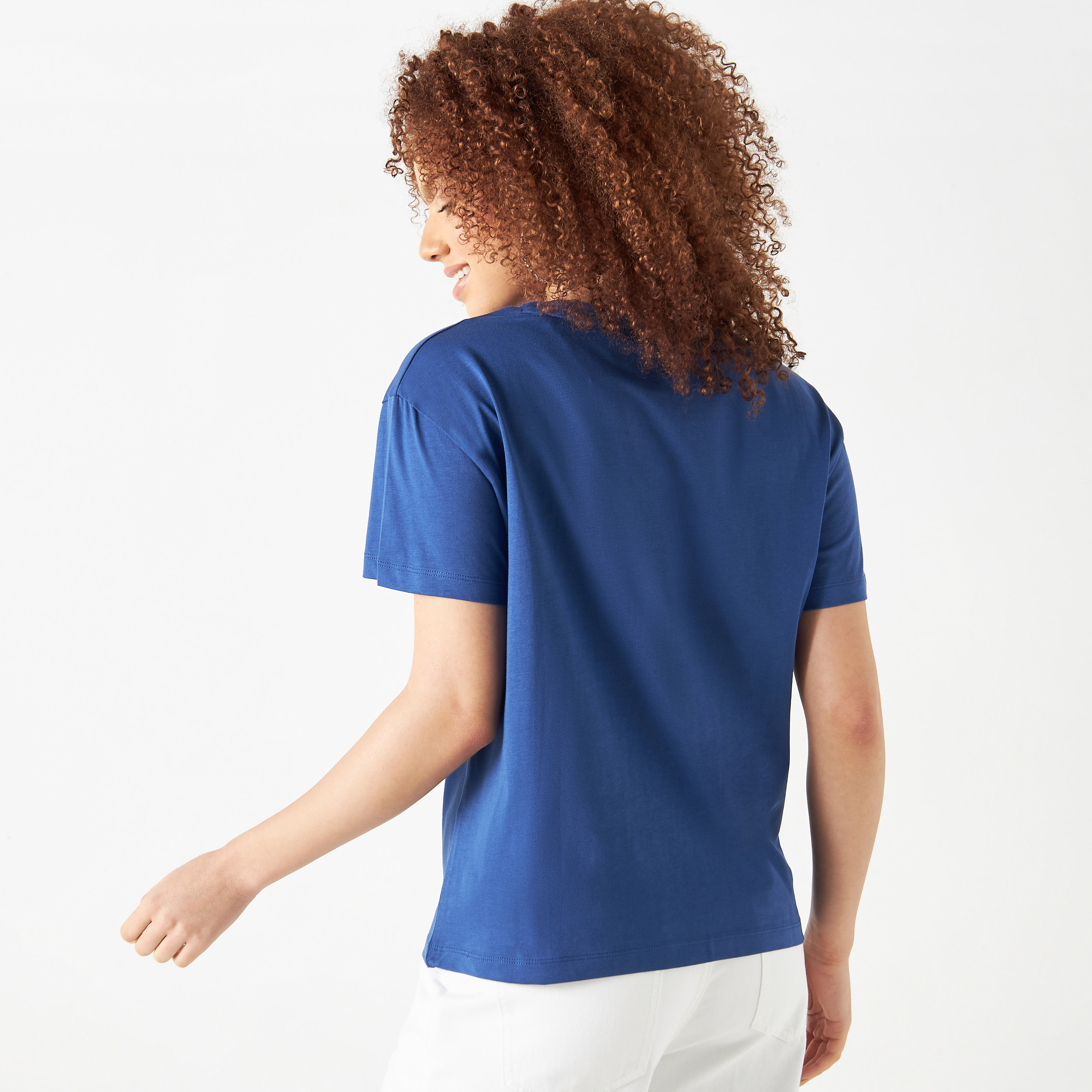 Lee Cooper Logo Detail Cotton T-shirt with Crew Neck and Short Sleeves-women-clothing-tshirts-image-3