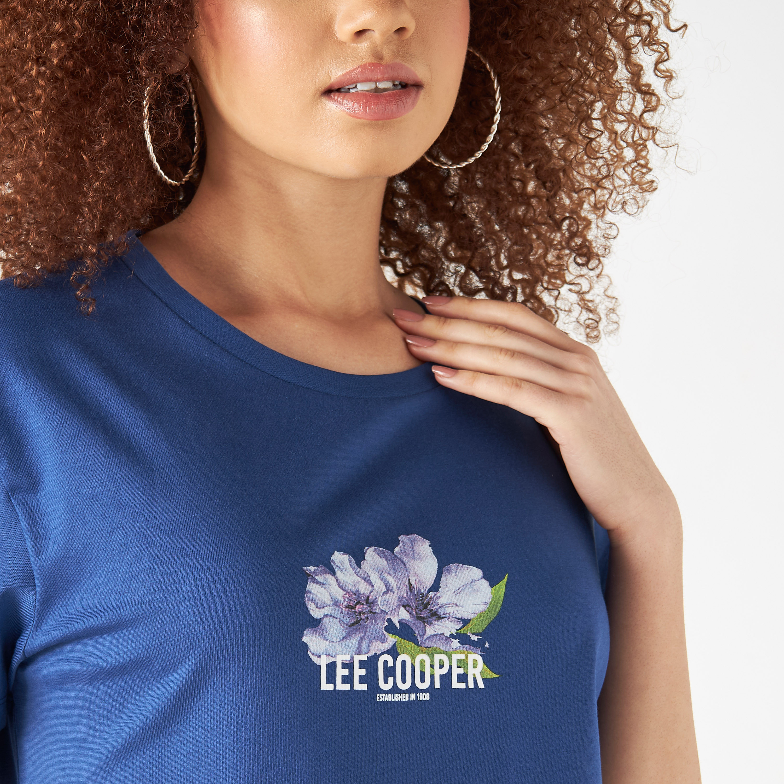Lee Cooper Logo Detail Cotton T-shirt with Crew Neck and Short Sleeves-women-clothing-tshirts-image-4