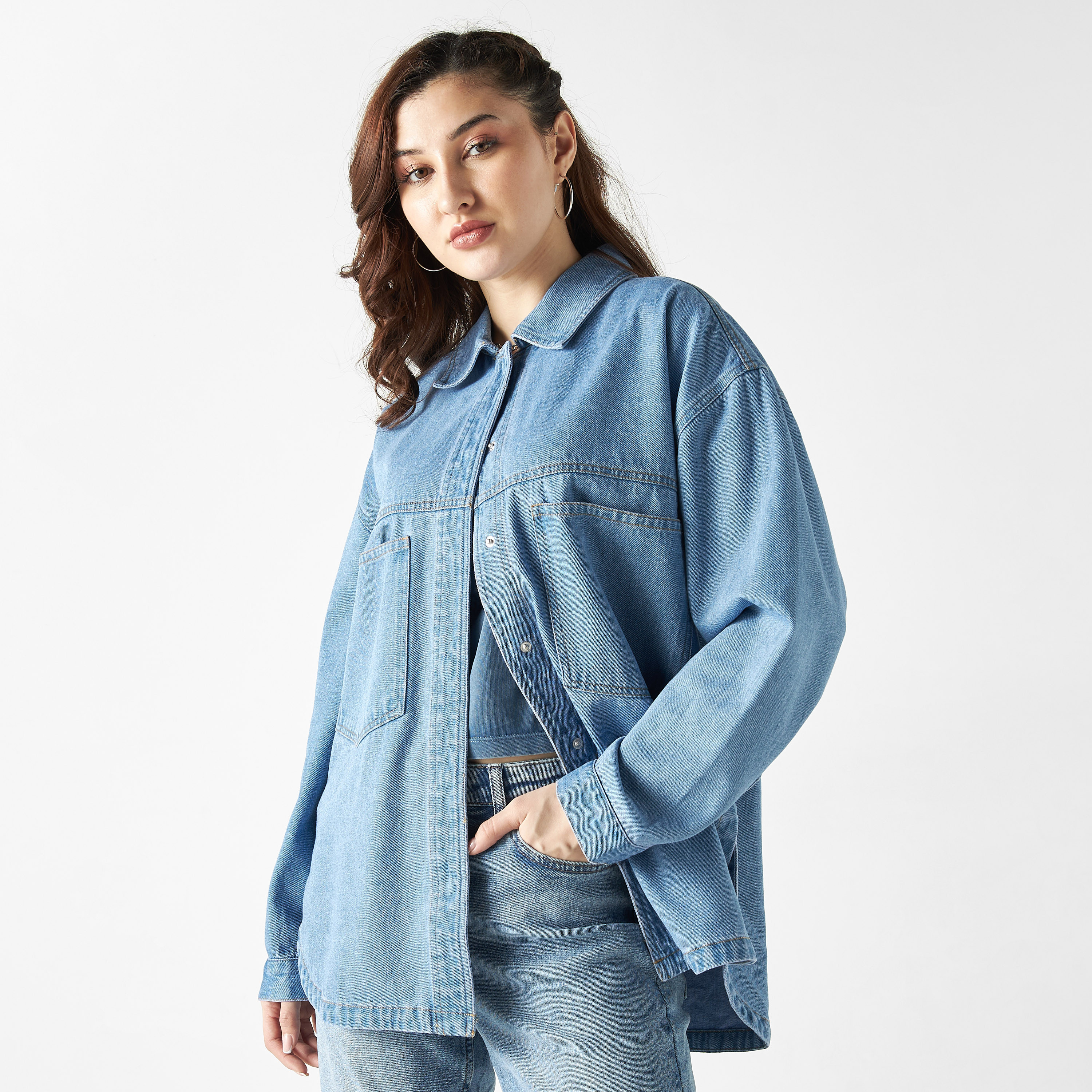 Lee Cooper Denim Shirt with Long Sleeves and Pockets-women-clothing-shirtsandblouses-shirts-image-1