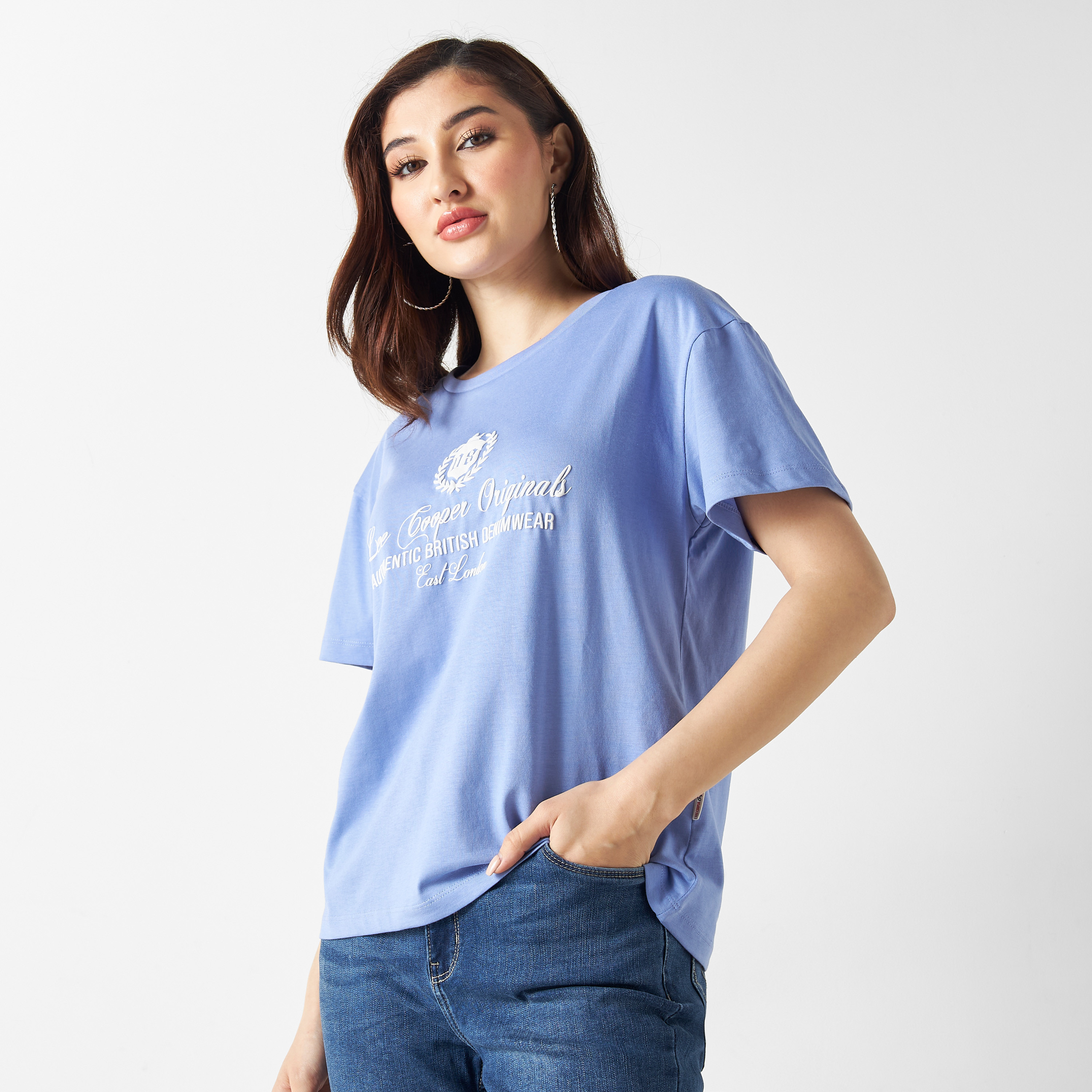 Lee Cooper Typography Detail T-shirt with Short Sleeves-women-clothing-tshirts-image-1