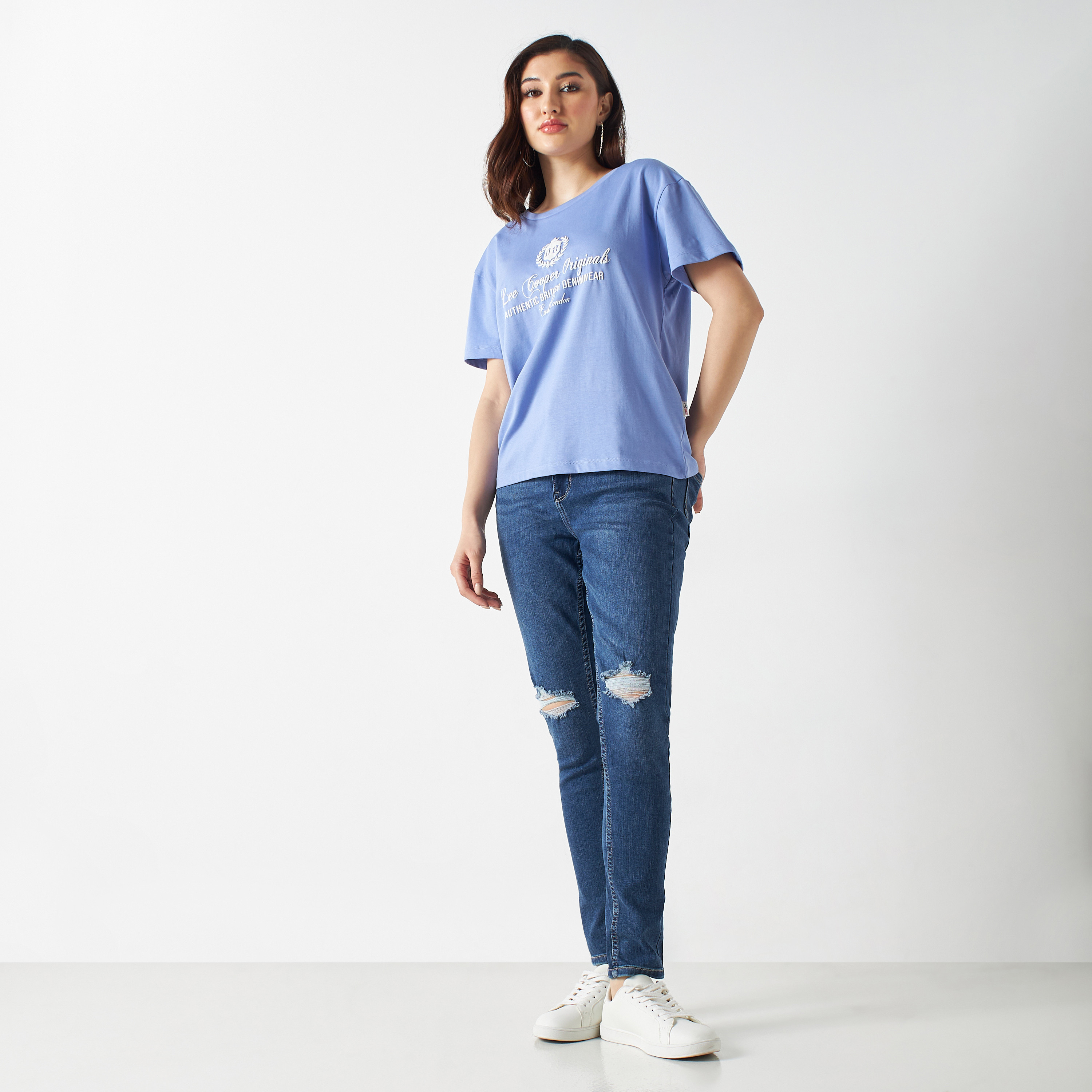 Lee Cooper Typography Detail T-shirt with Short Sleeves-women-clothing-tshirts-image-2