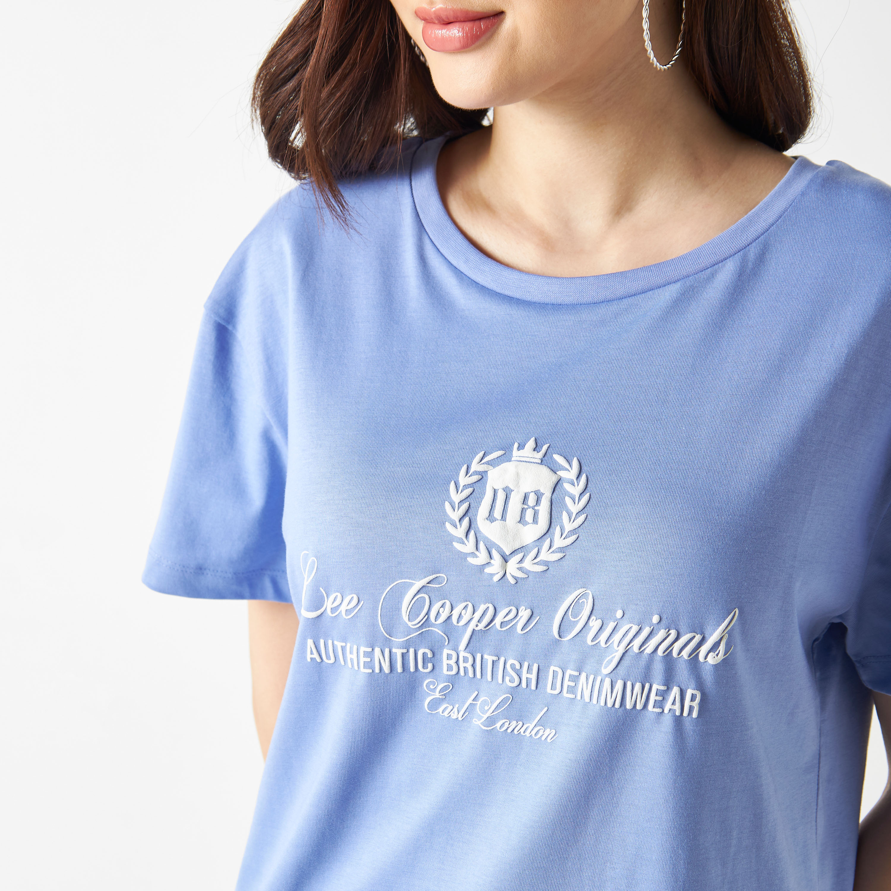 Lee Cooper Typography Detail T-shirt with Short Sleeves-women-clothing-tshirts-image-4