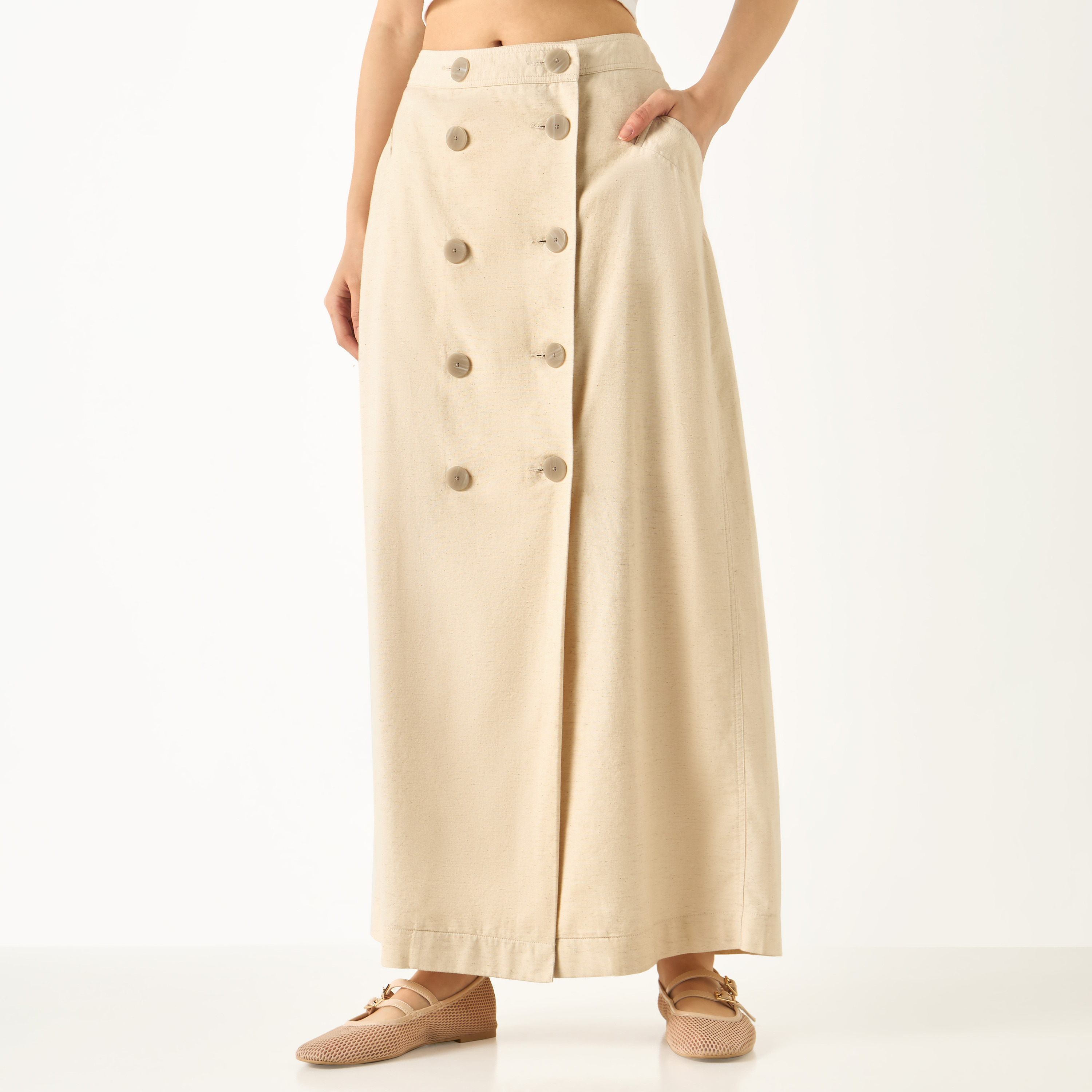 Lee Cooper Maxi Skirt with Button Closure and Pocket