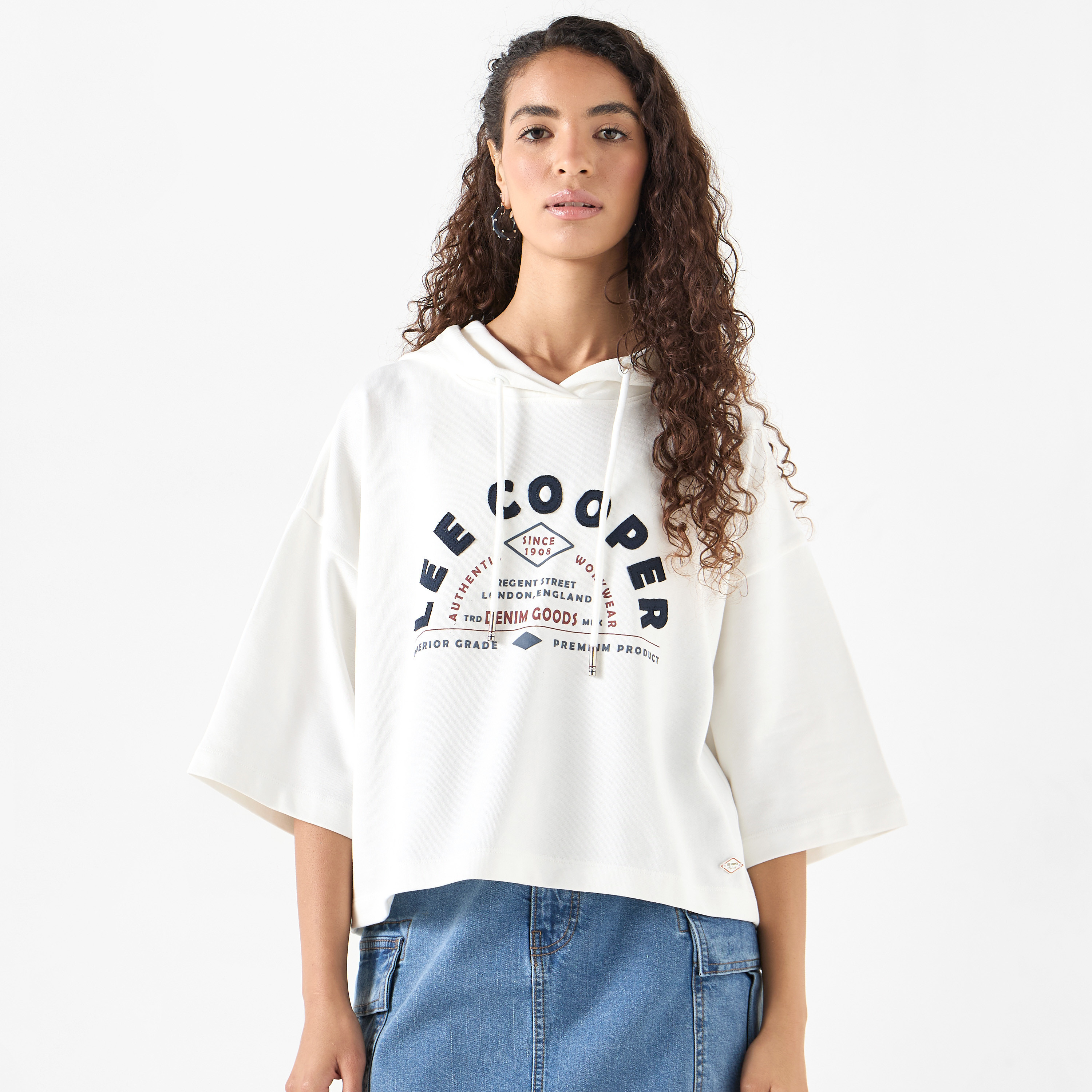 Shop Lee Cooper Printed Cropped Hoodie Online Splash UAE