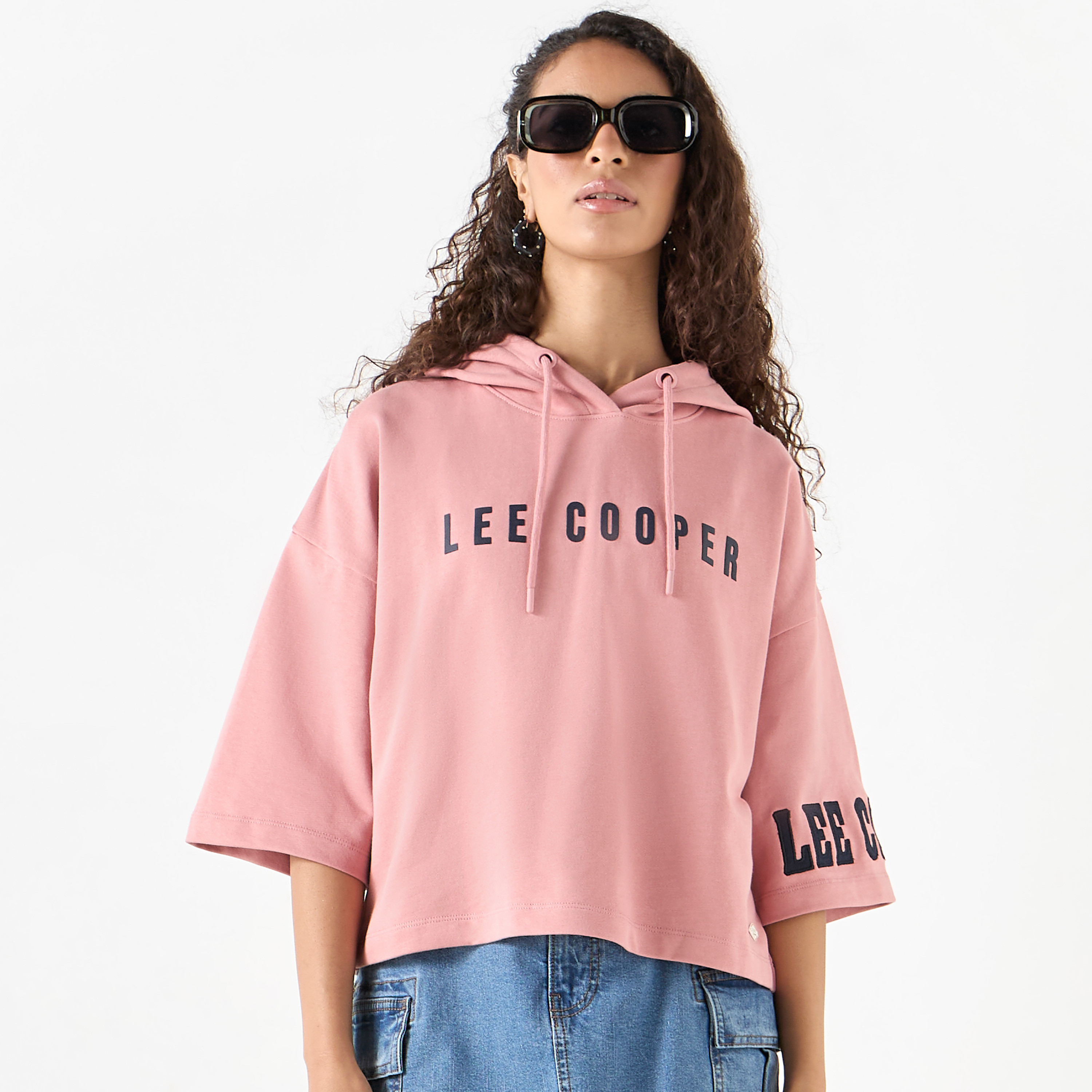 Shop Lee Cooper Printed Cropped Hoodie Online Splash Kuwait