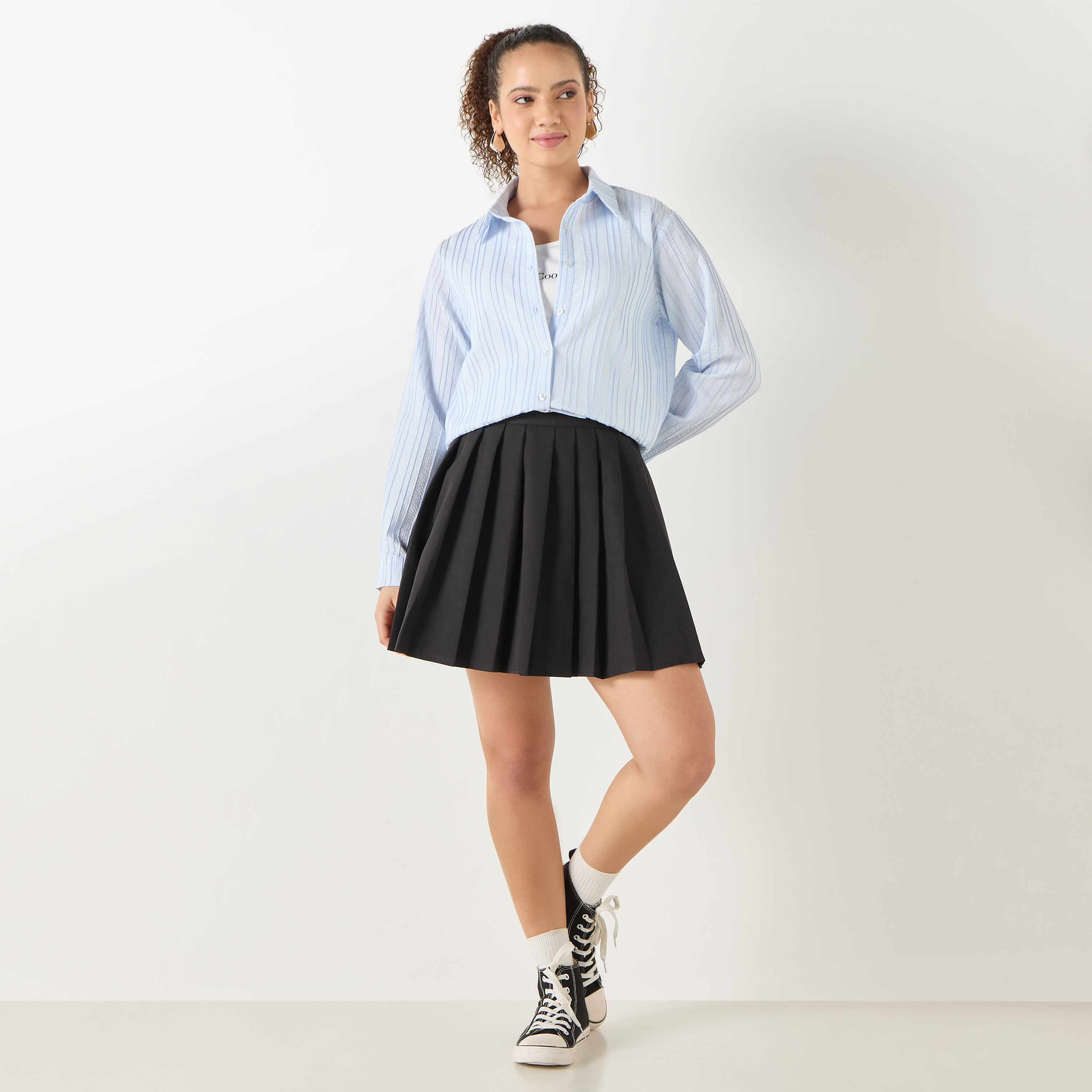 قميص مقلّم بأكمام طويلة وأزرار إغلاق من لي كوبر-women-clothing-shirtsandblouses-shirts-image-2