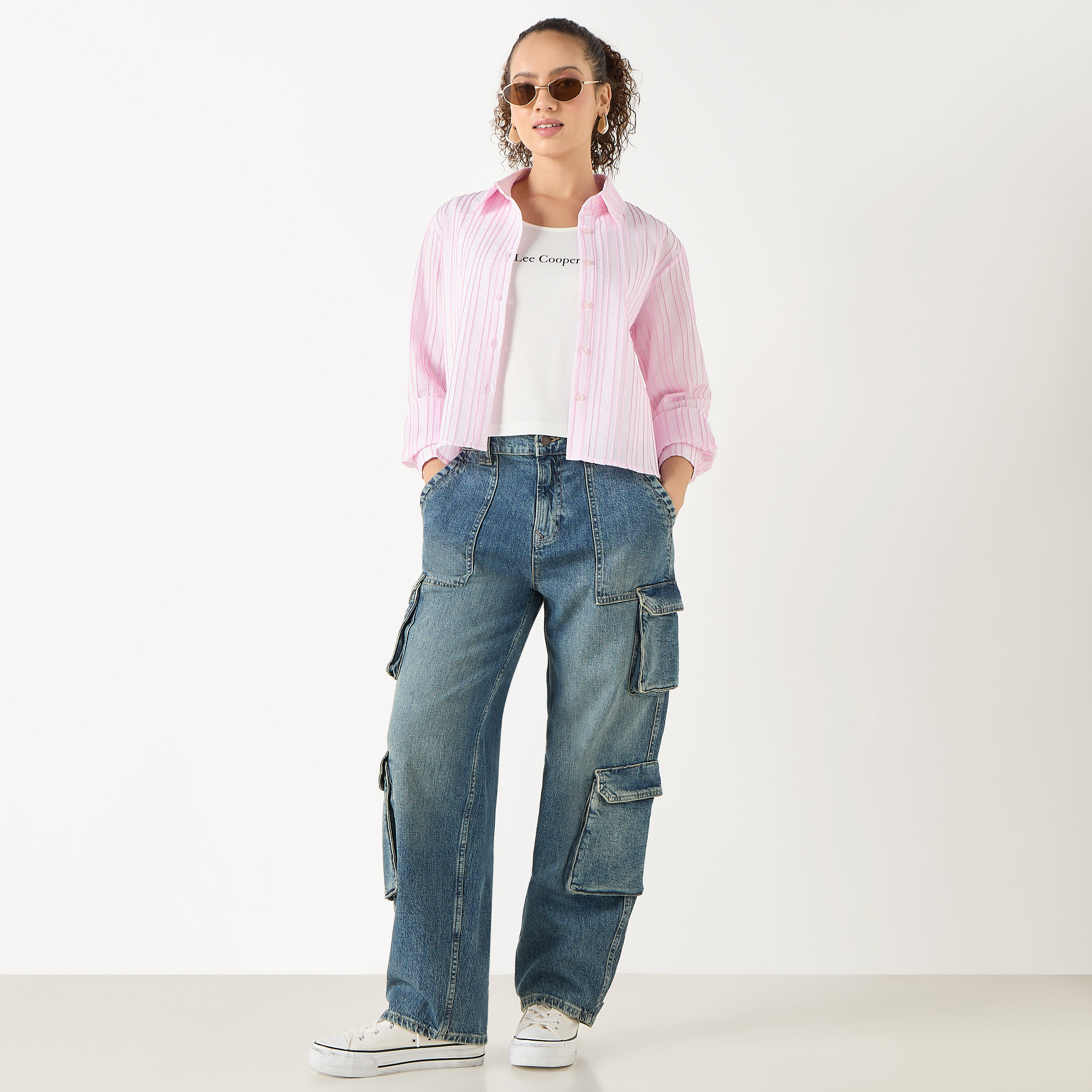 قميص مقلّم بأكمام طويلة وأزرار إغلاق من لي كوبر-women-clothing-shirtsandblouses-shirts-image-6