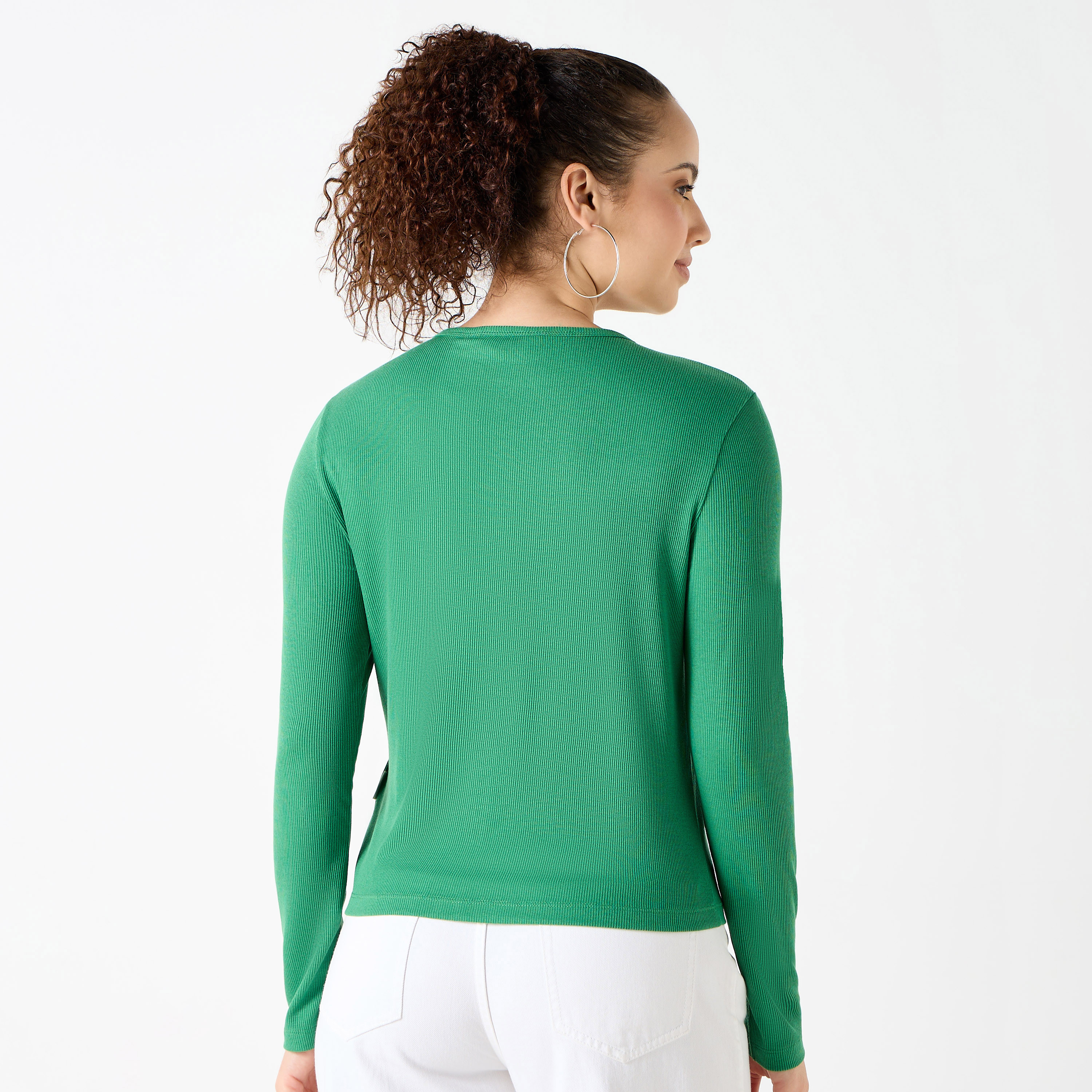 قميص قطن مضلع بأكمام طويلة وإغلاق أزرار-women-clothing-shirtsandblouses-shirts-image-3