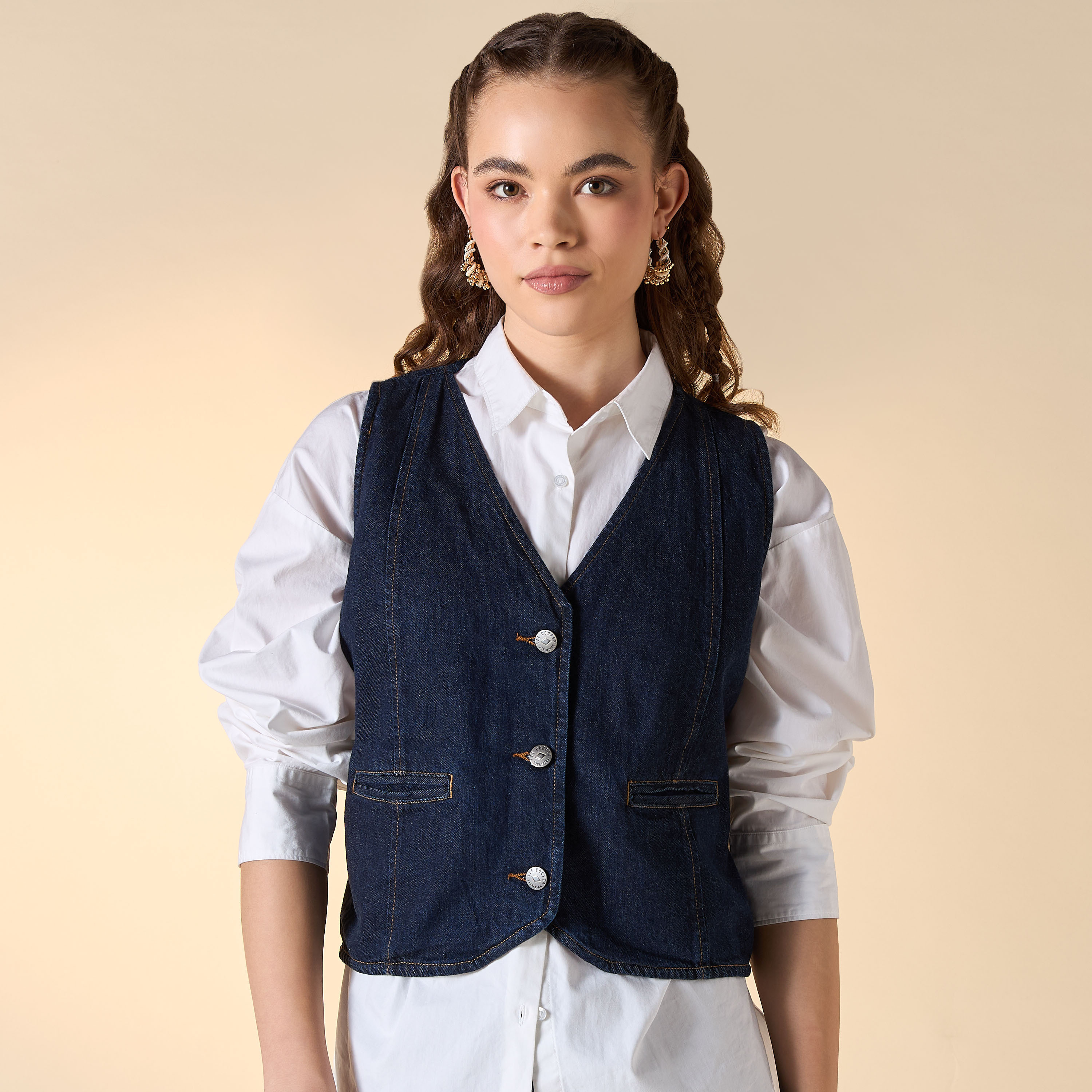 Shop Lee Cooper Buckle Strap Detail Sleeveless Jacket with Pockets