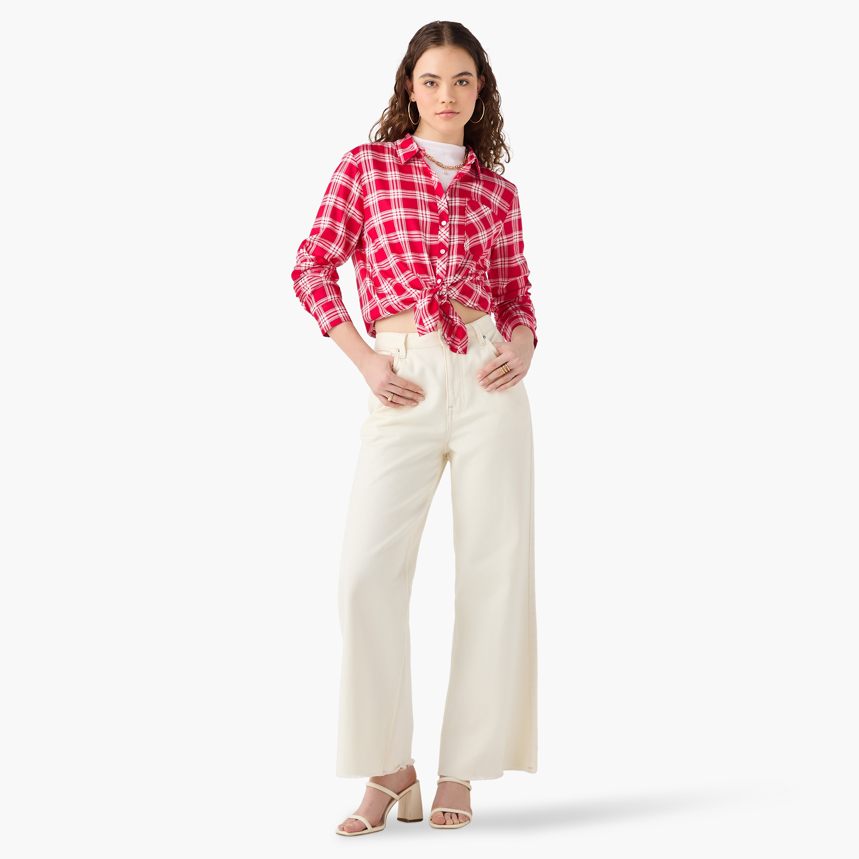 Lee Cooper Regular Fit Checked Collared Shirt with Long Sleeves-women-clothing-shirtsandblouses-shirts-image-18