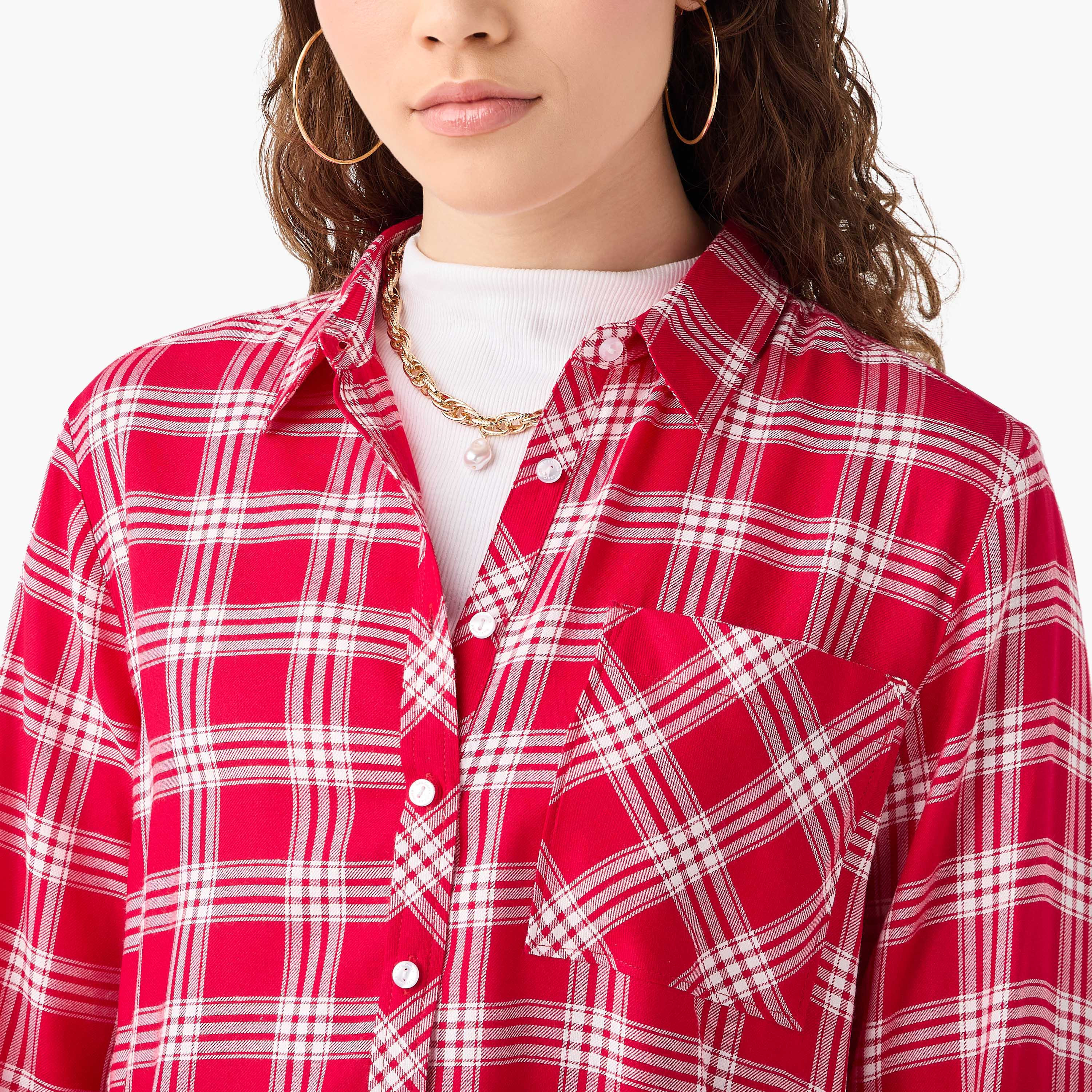 Lee Cooper Regular Fit Checked Collared Shirt with Long Sleeves-women-clothing-shirtsandblouses-shirts-image-20