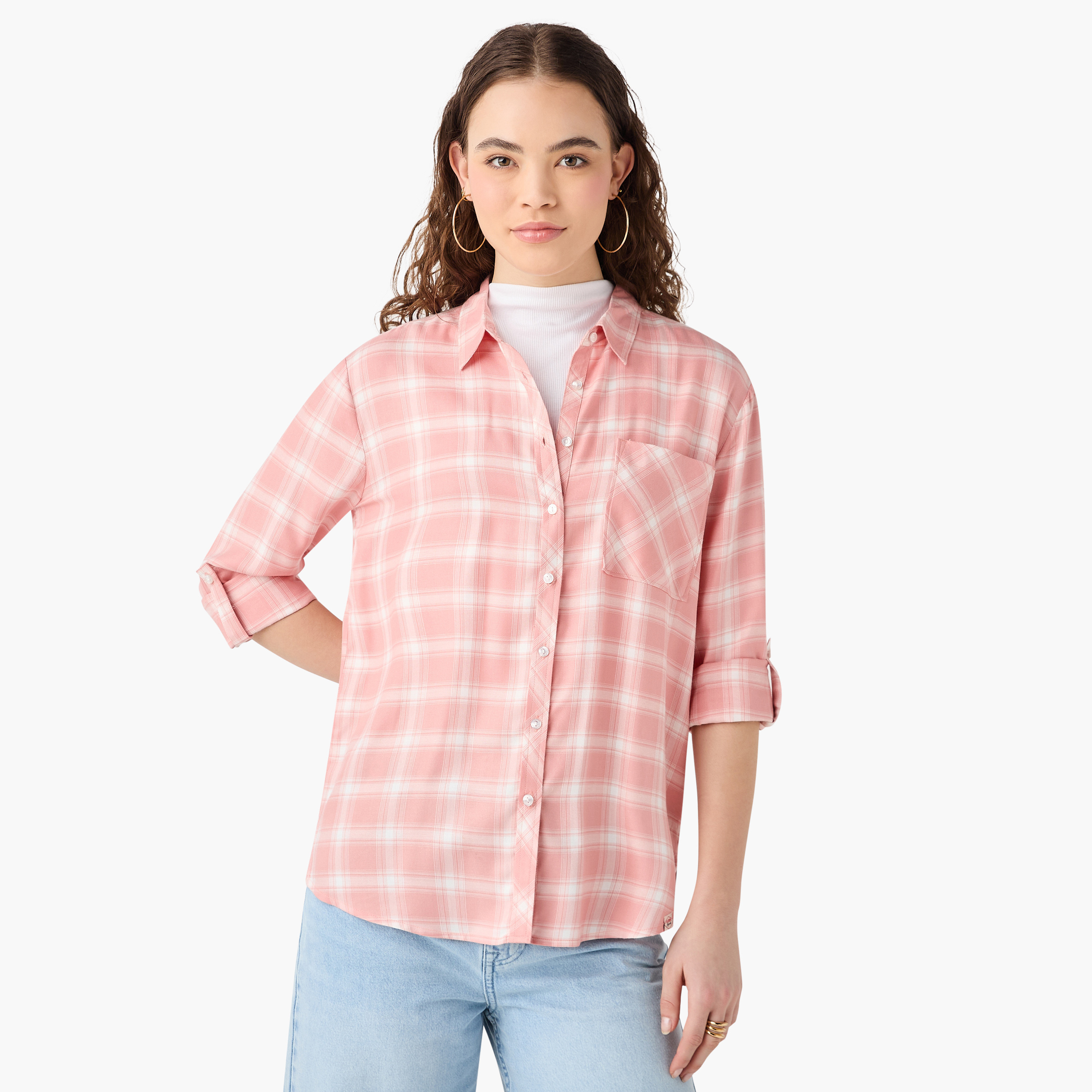 Lee Cooper Regular Fit Checked Collared Shirt with Long Sleeves-women-clothing-shirtsandblouses-shirts-image-12