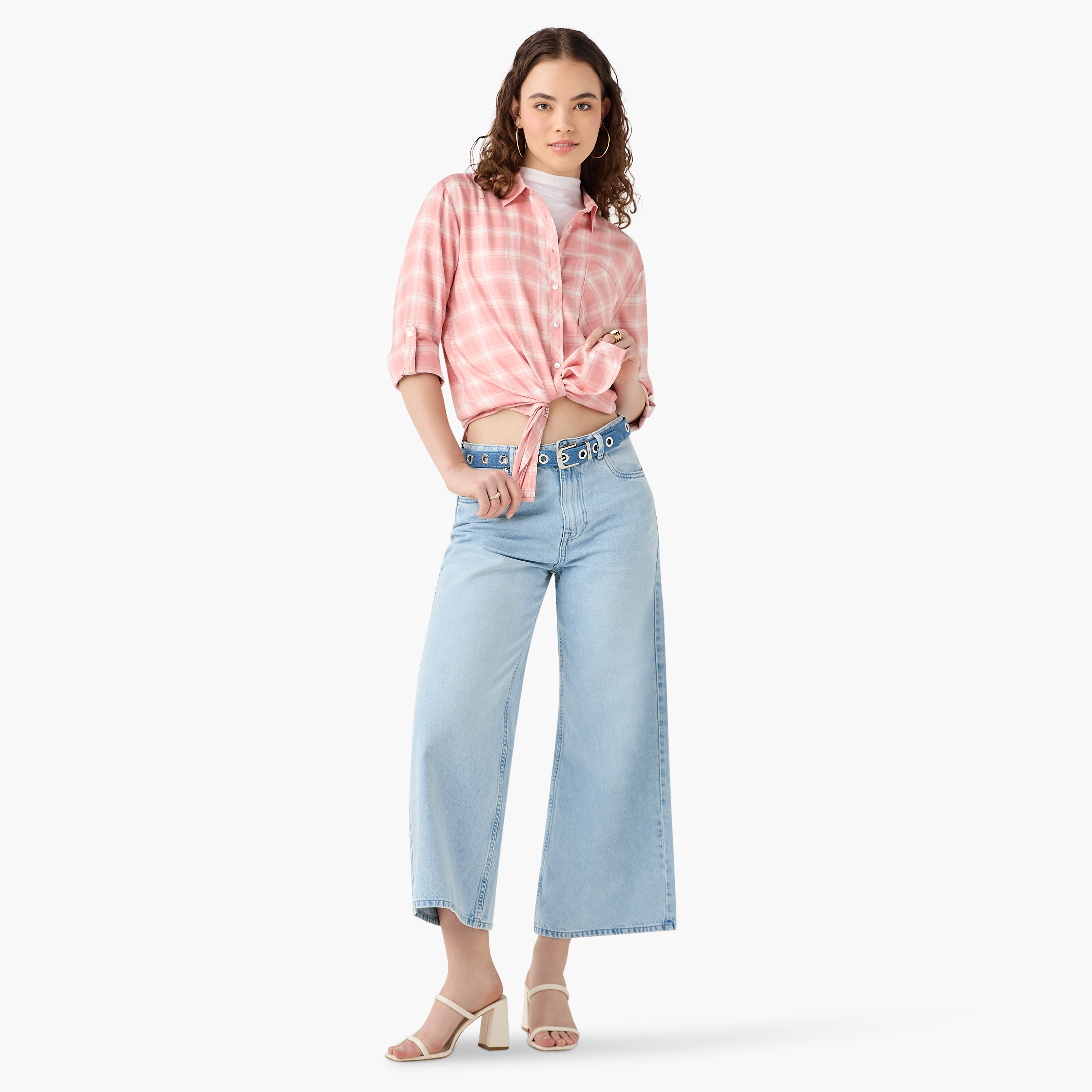 Lee Cooper Regular Fit Checked Collared Shirt with Long Sleeves-women-clothing-shirtsandblouses-shirts-image-13