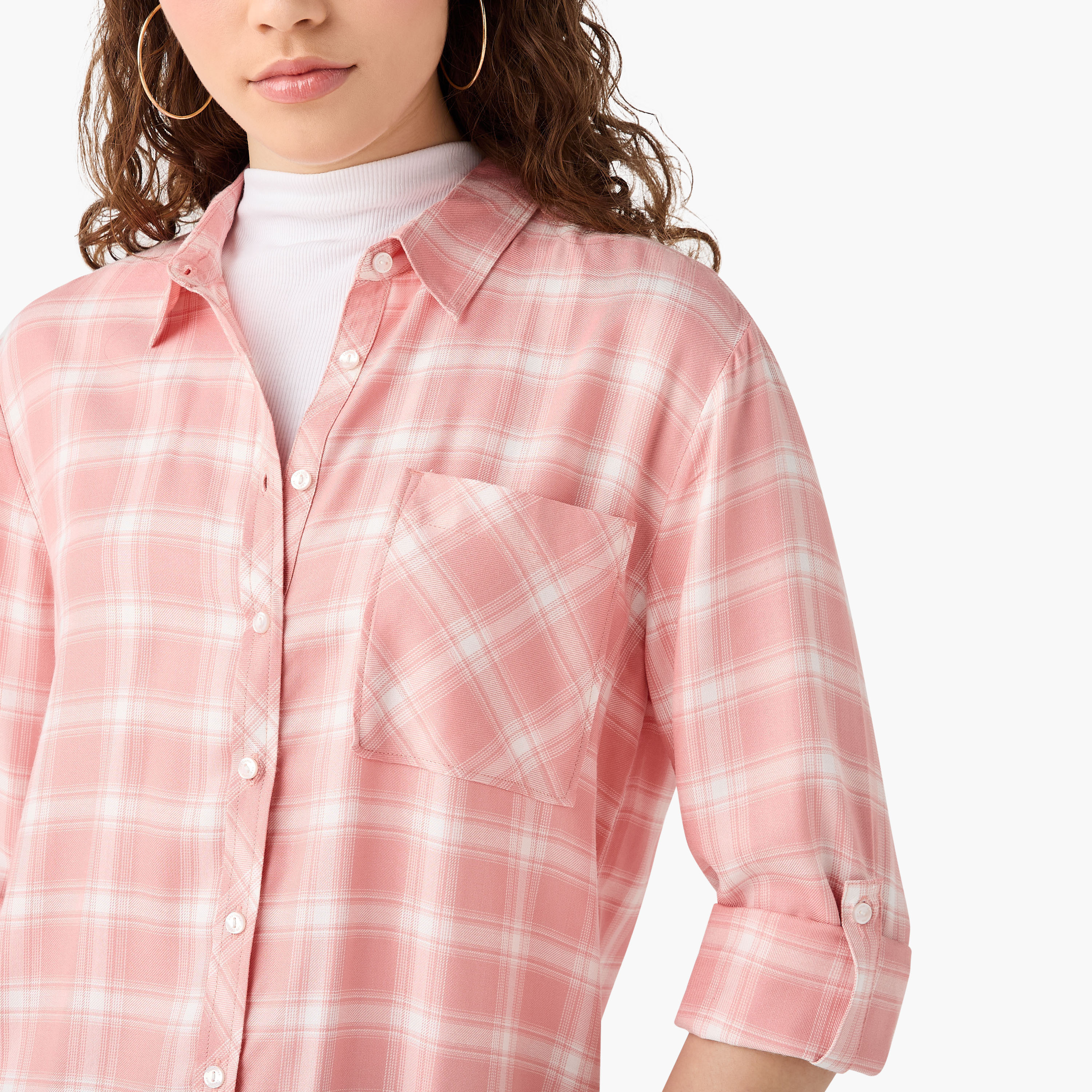Lee Cooper Regular Fit Checked Collared Shirt with Long Sleeves-women-clothing-shirtsandblouses-shirts-image-15