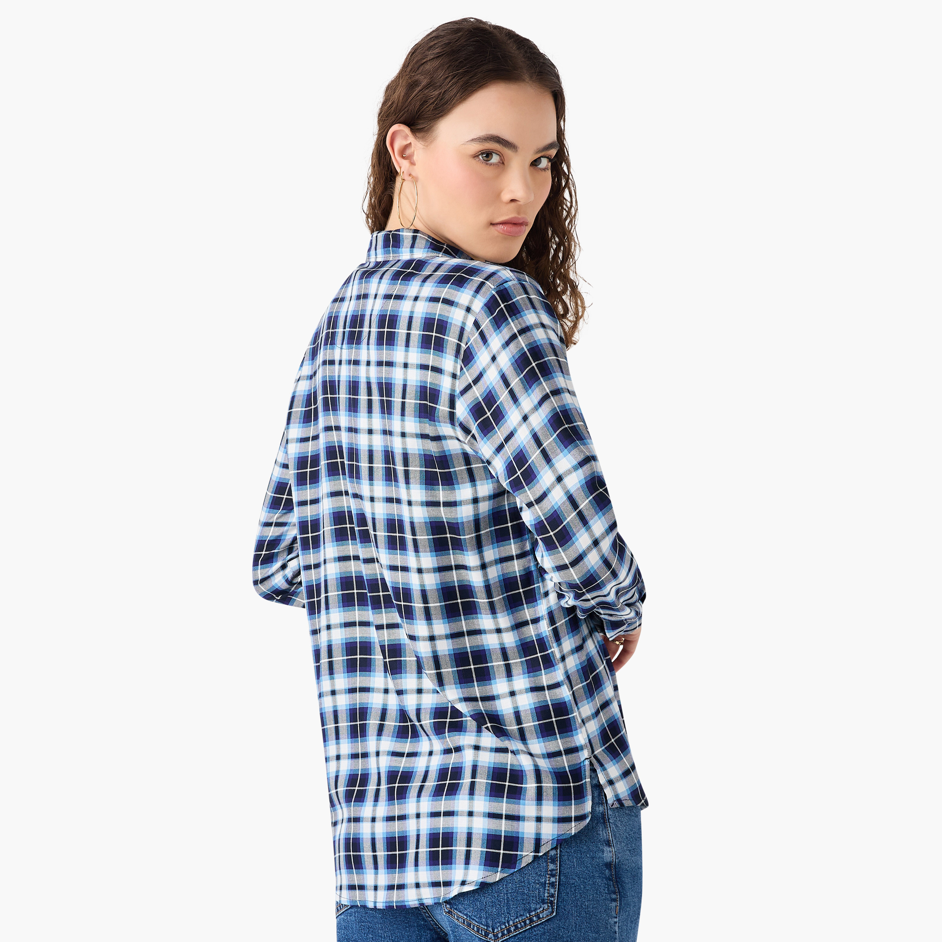 Lee Cooper Regular Fit Checked Collared Shirt with Long Sleeves-women-clothing-shirtsandblouses-shirts-image-3