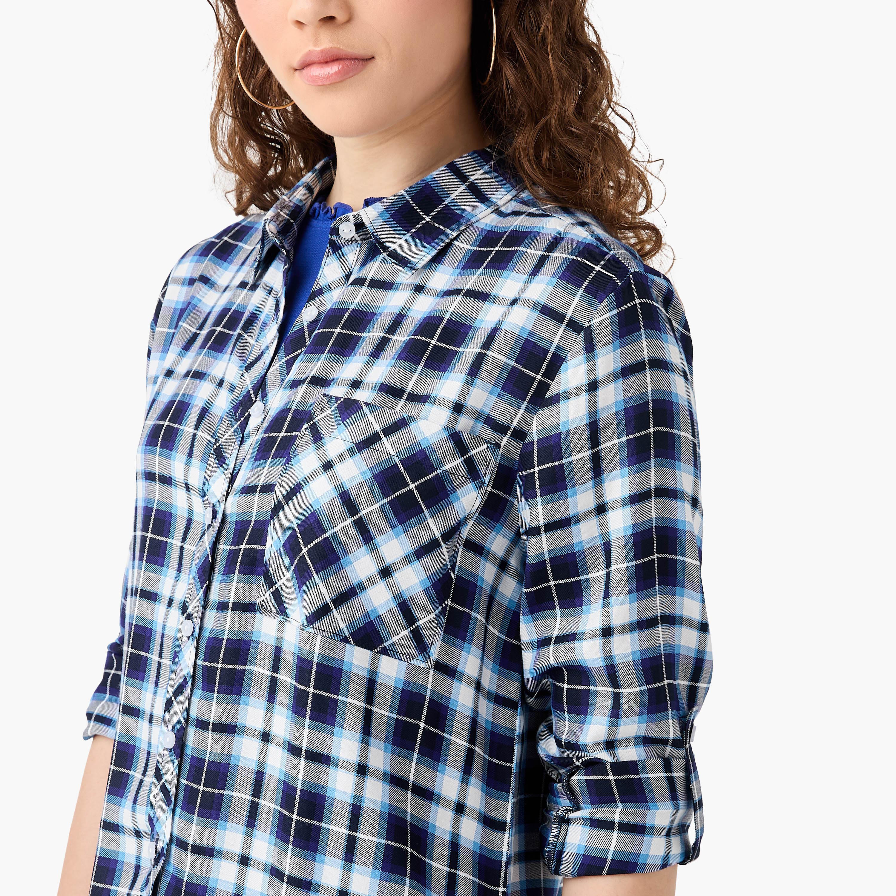 Lee Cooper Regular Fit Checked Collared Shirt with Long Sleeves-women-clothing-shirtsandblouses-shirts-image-4