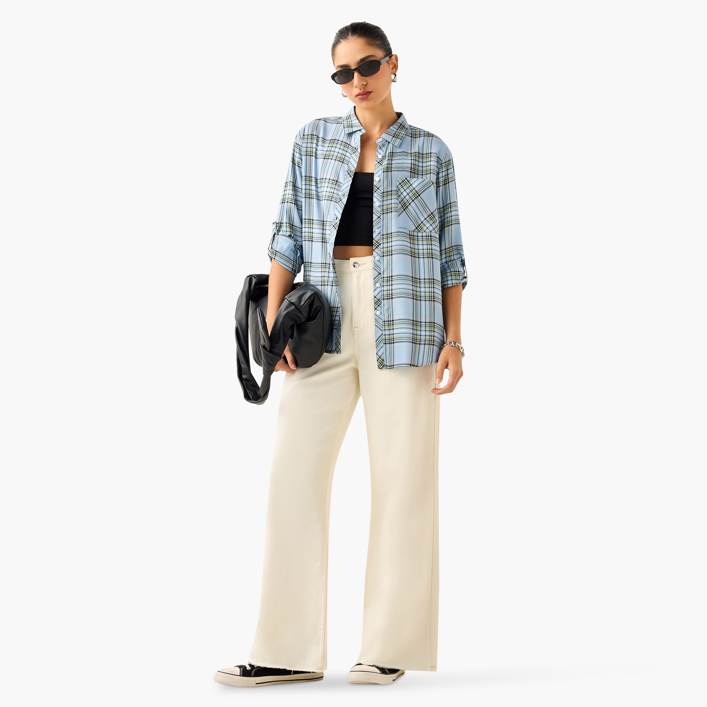 Lee Cooper Regular Fit Checked Collared Shirt with Long Sleeves-women-clothing-shirtsandblouses-shirts-image-7