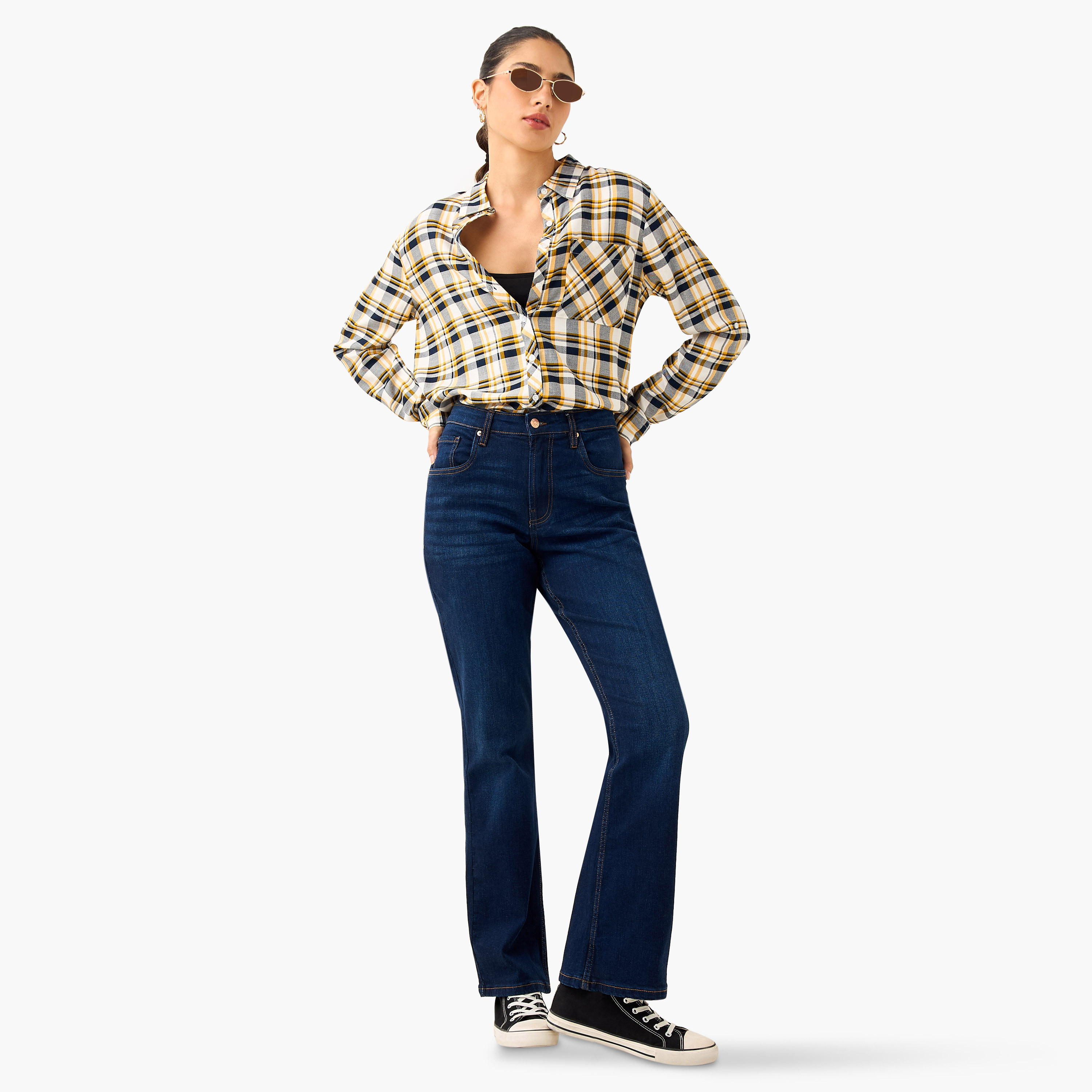 Lee Cooper Regular Fit Checked Collared Shirt with Long Sleeves-women-clothing-shirtsandblouses-shirts-image-2