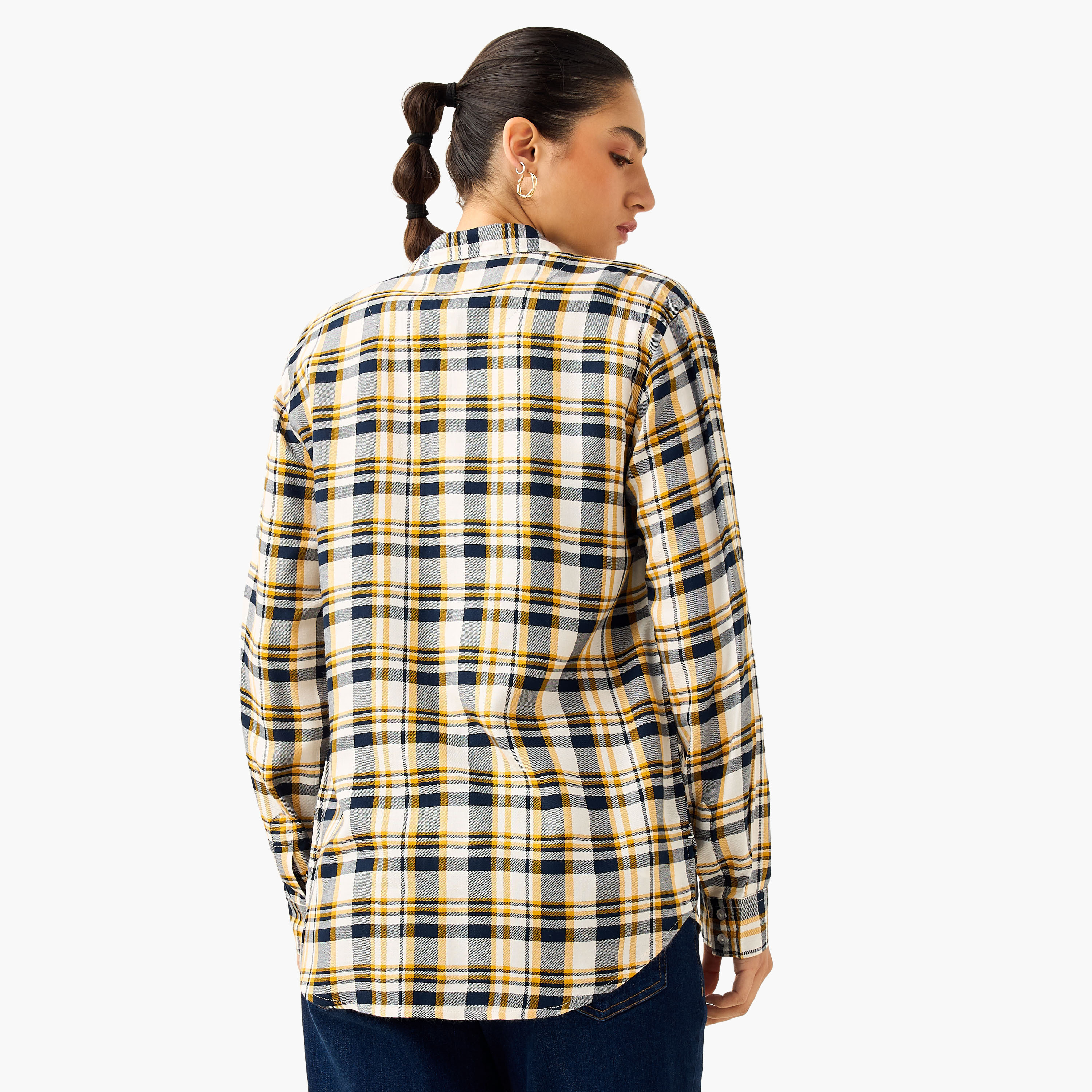 Lee Cooper Regular Fit Checked Collared Shirt with Long Sleeves-women-clothing-shirtsandblouses-shirts-image-3