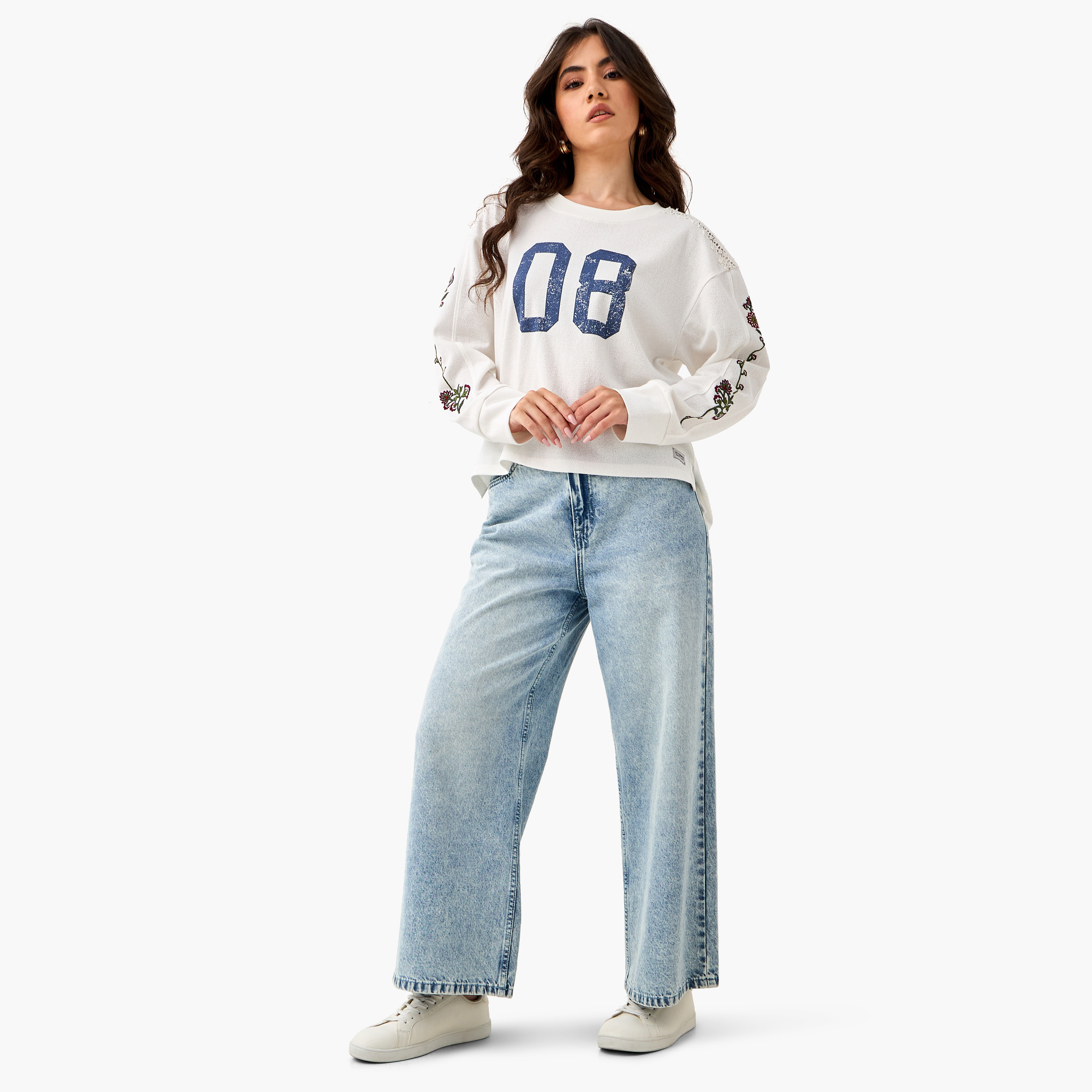 Lee Cooper Embroidered Varsity Print T-shirt with Crew Neck-women-clothing-tshirts-image-2
