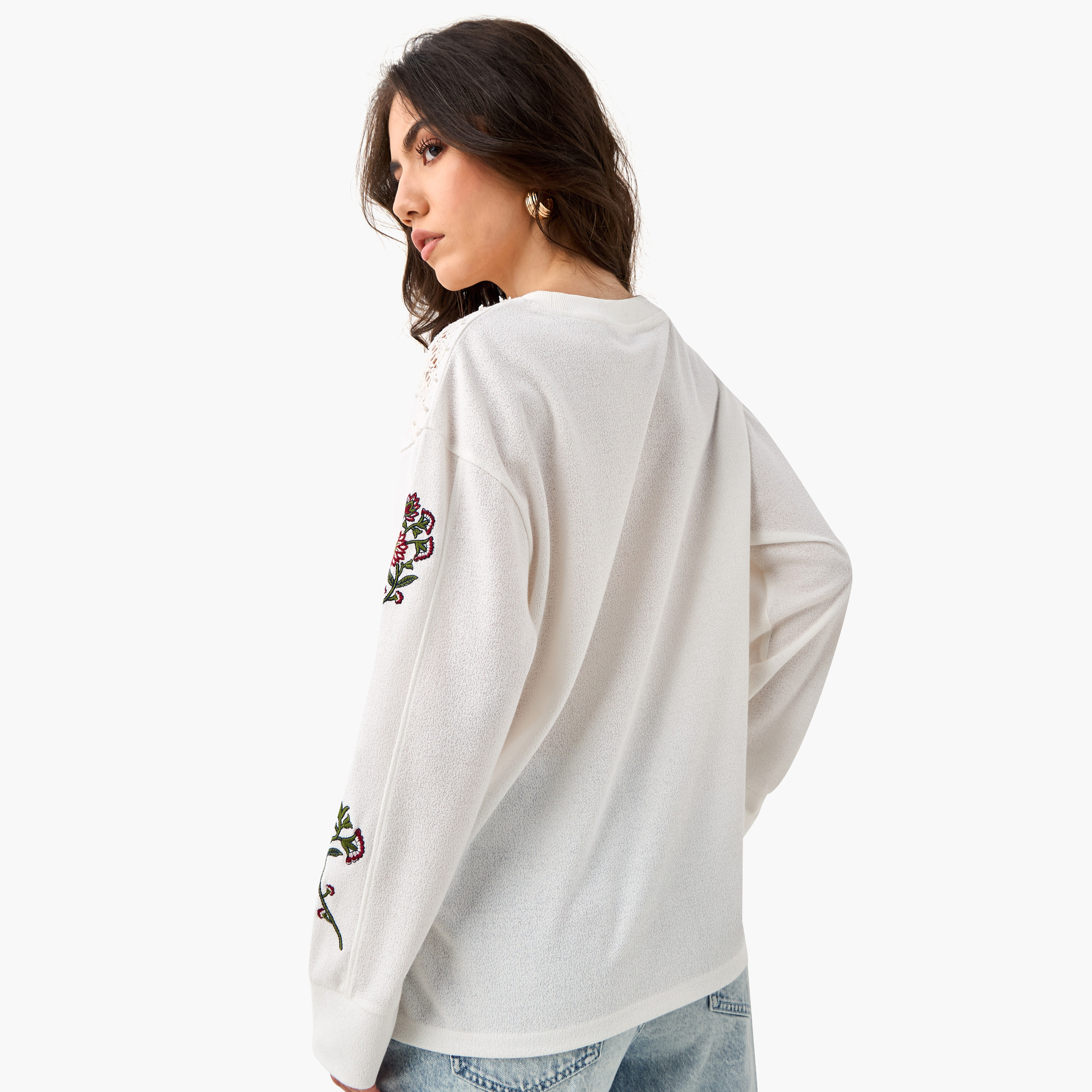 Lee Cooper Embroidered Varsity Print T-shirt with Crew Neck-women-clothing-tshirts-image-3