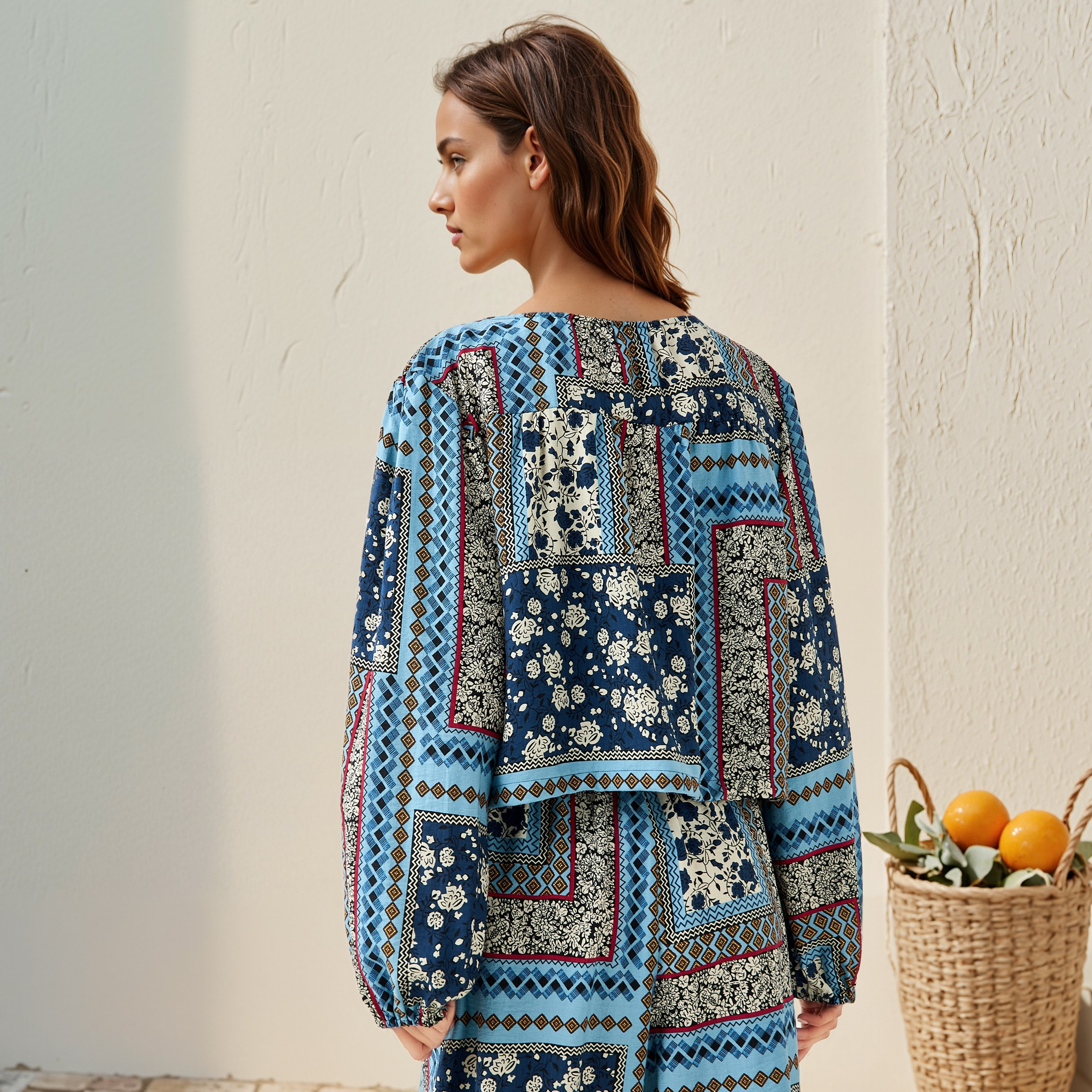 Lee Cooper All-Over Print Top with Long Sleeves and Tie-Up Detail-women-clothing-coordsets-image-4