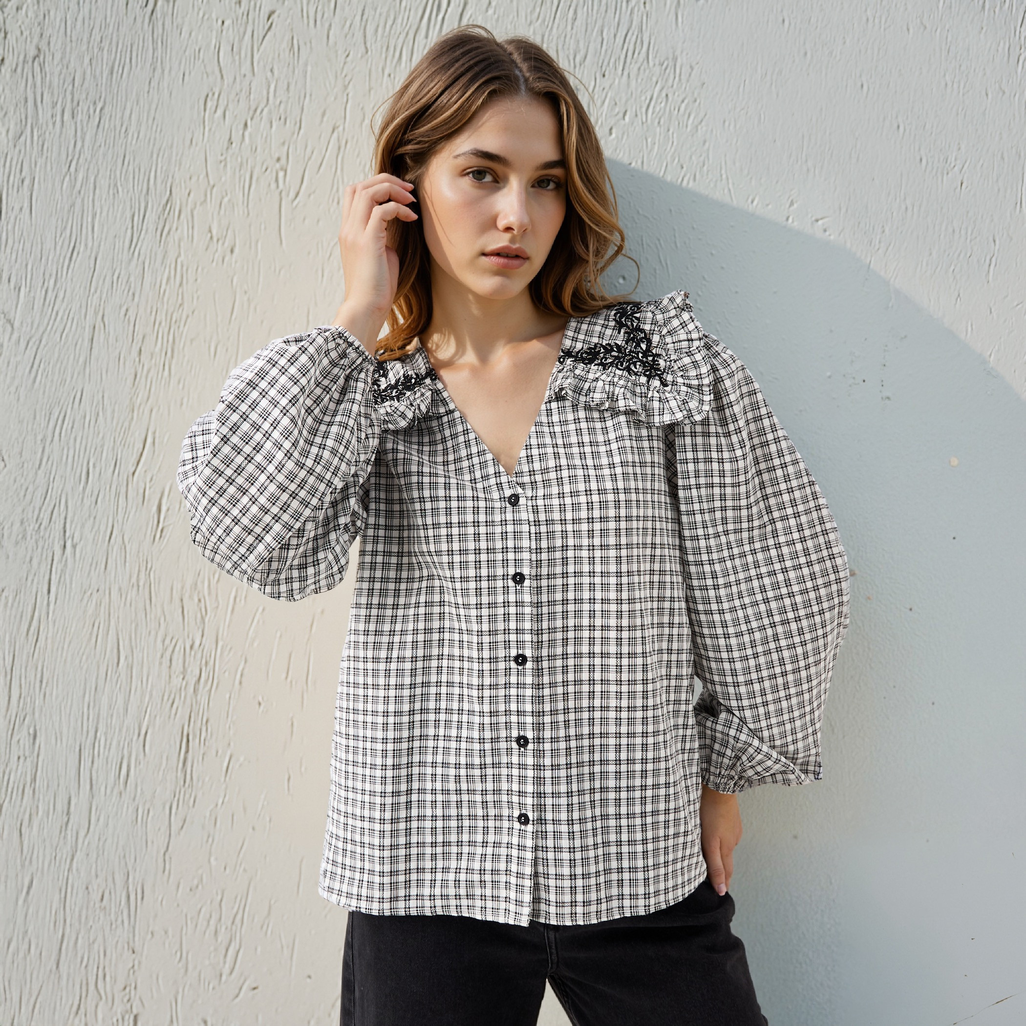 Lee Cooper Checked and Embellished Top-women-clothing-shirtsandblouses-blouses-image-1
