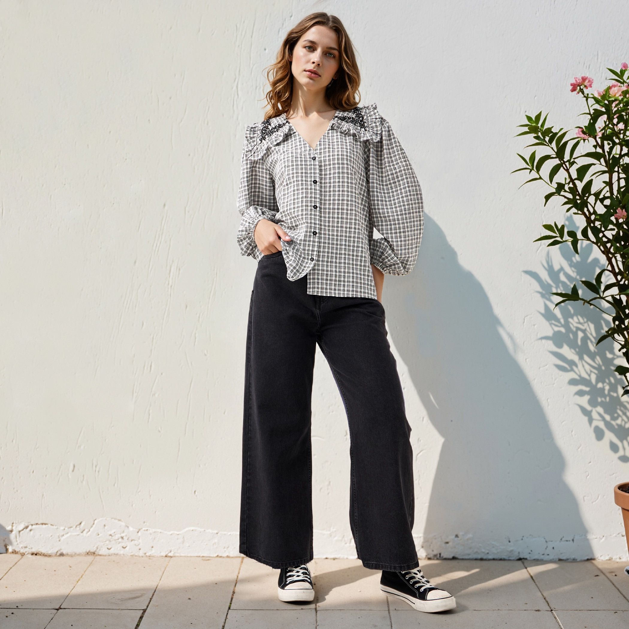Lee Cooper Checked and Embellished Top-women-clothing-shirtsandblouses-blouses-image-2
