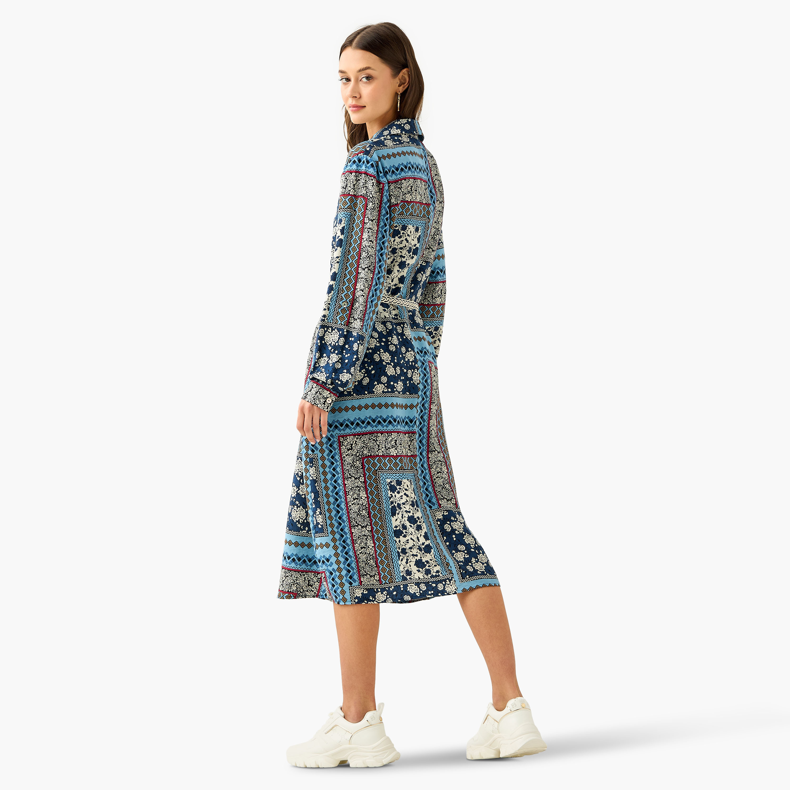 Lee Cooper All-Over Print Shirt Dress with Collar and Belt-women-clothing-dresses-image-3