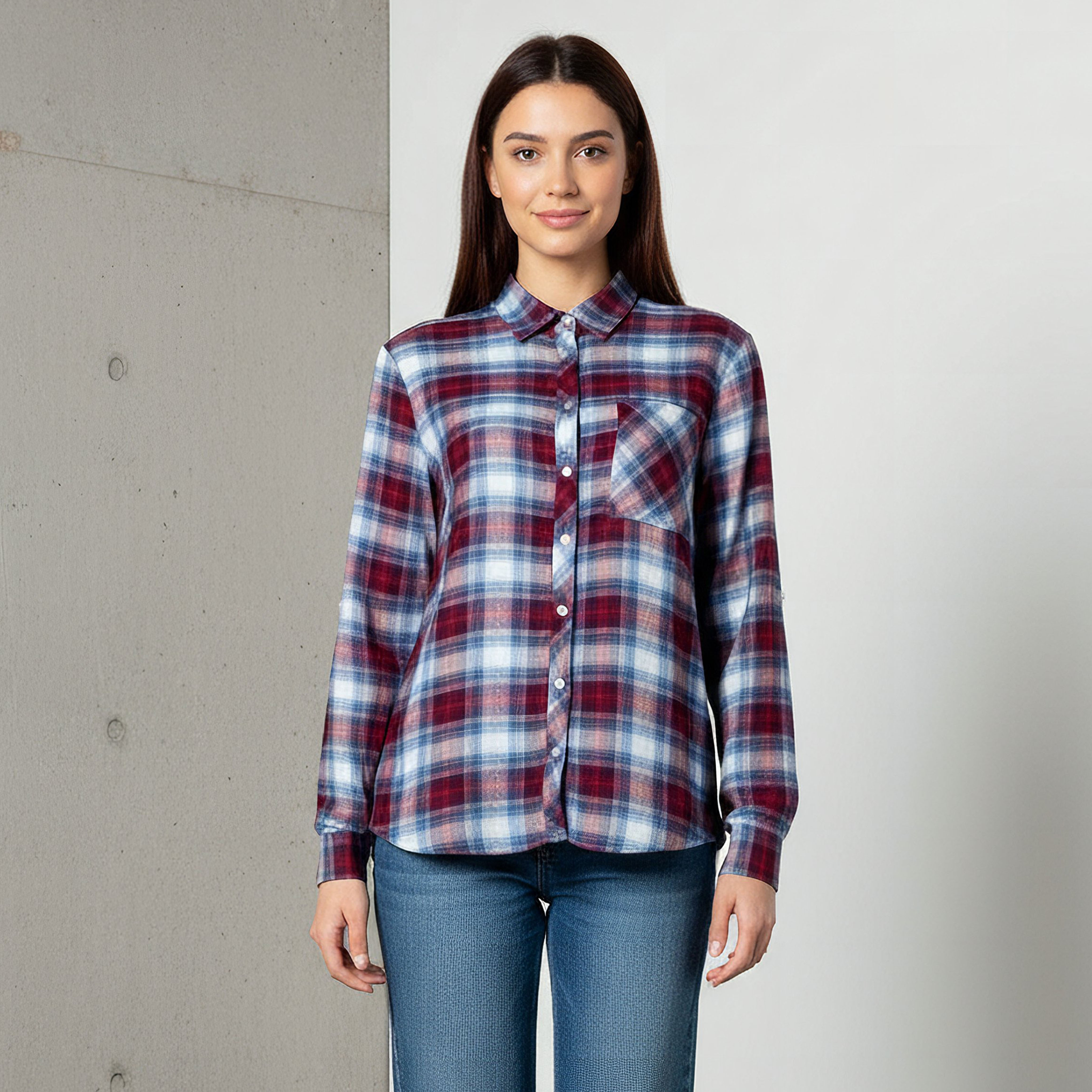 Lee Cooper Regular Fit Checked Shirt-women-clothing-shirtsandblouses-shirts-image-1