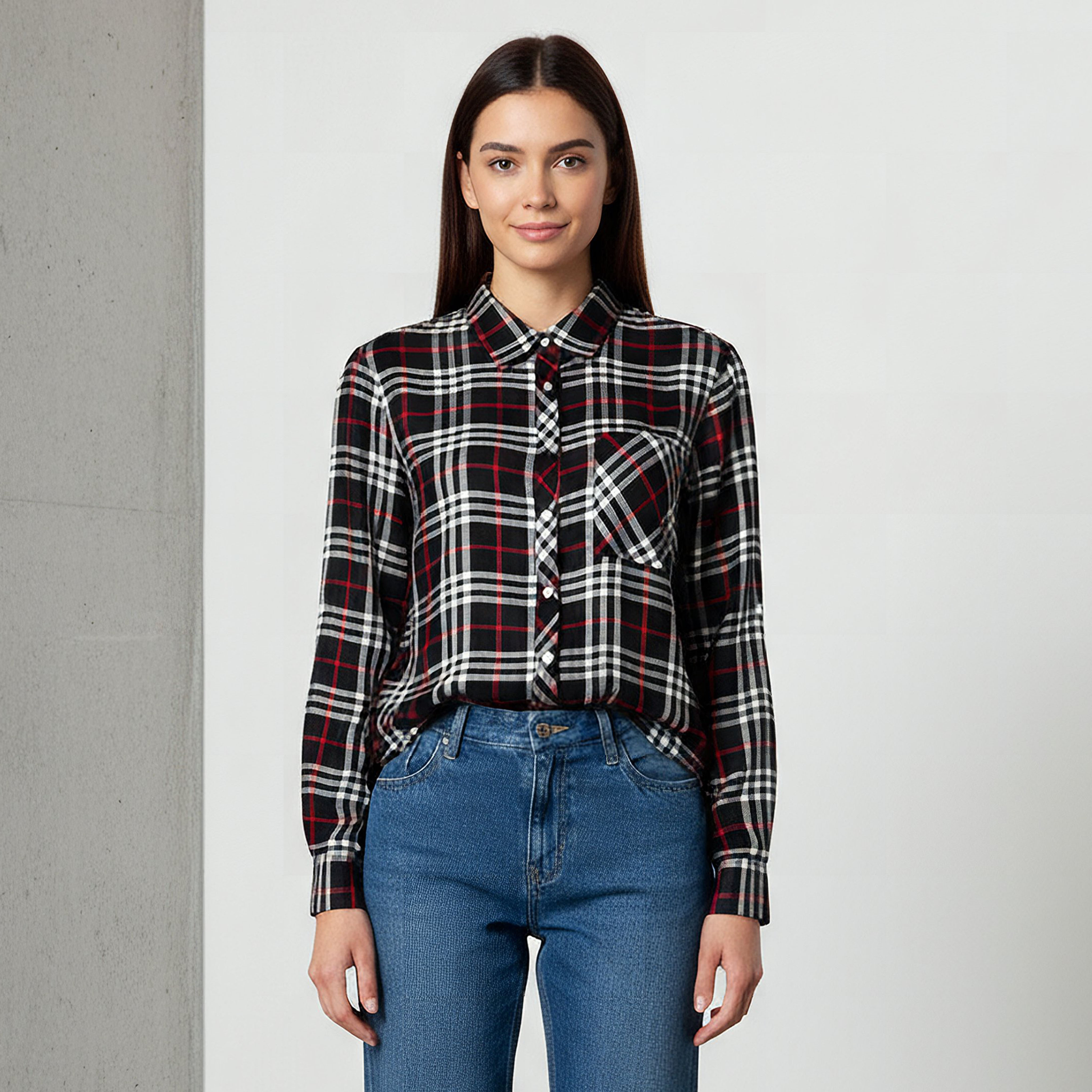 Lee Cooper Regular Fit Checked Shirt-women-clothing-shirtsandblouses-shirts-image-1